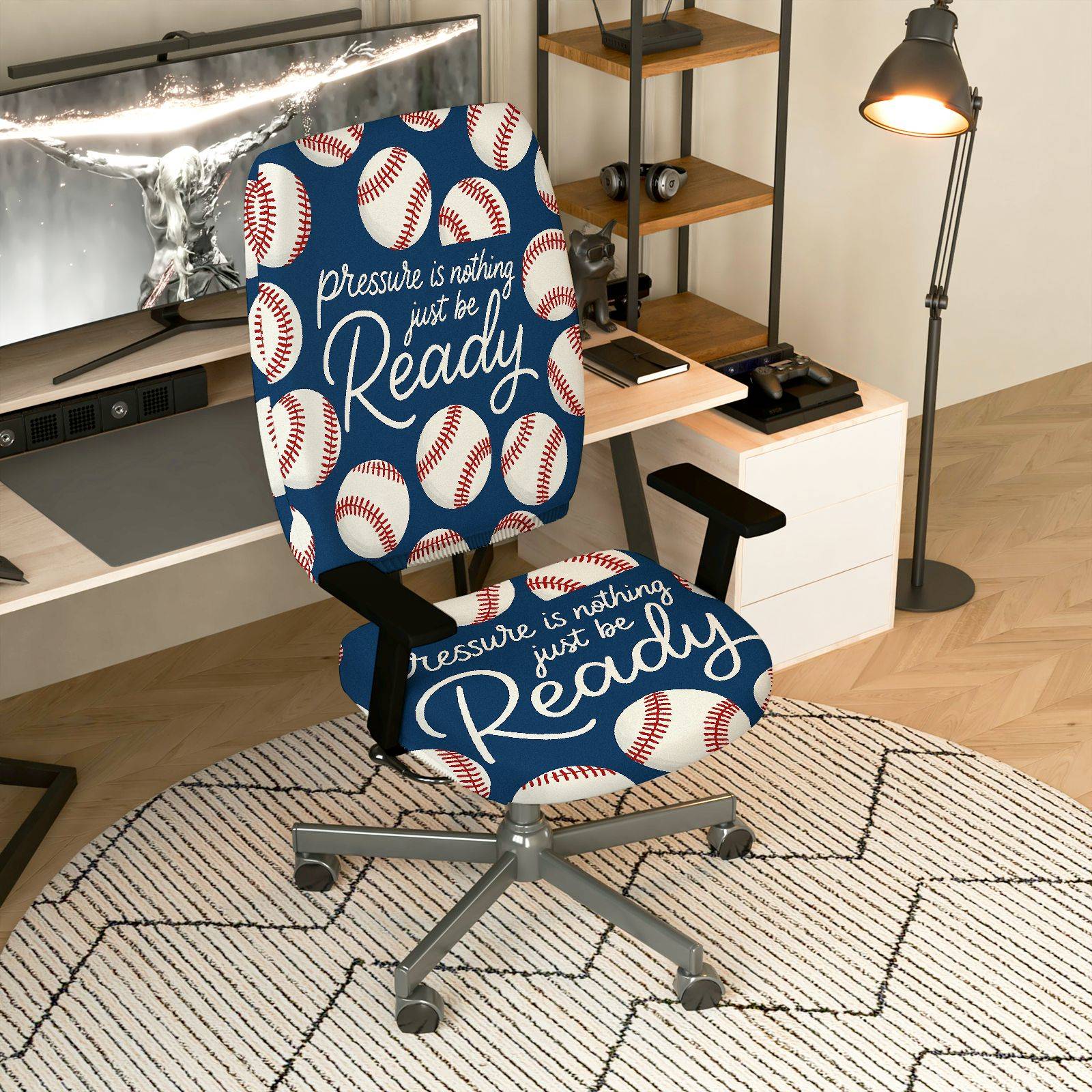 2-Piece Baseball Motivational Inspirational Sport  Computer Chair Cover Set, Seat and Backrest