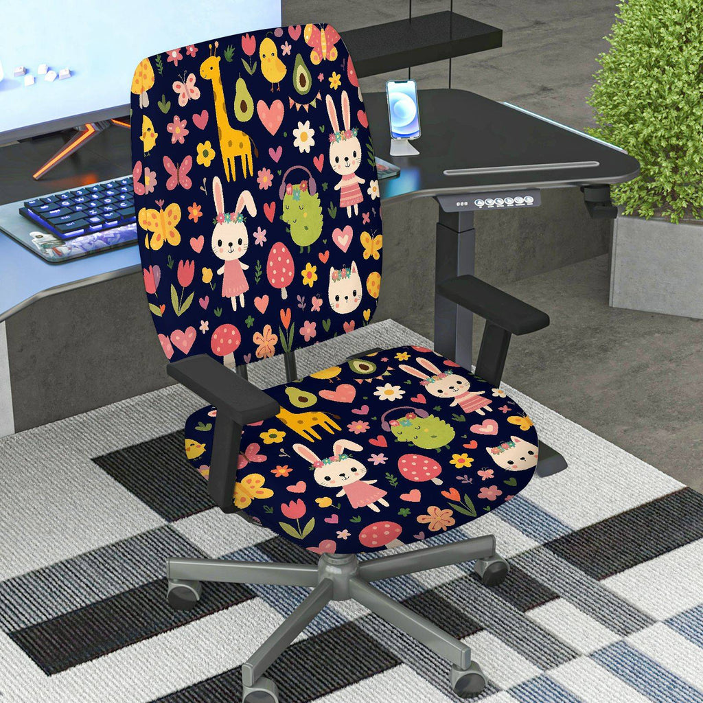 2-Piece Animal Floral Heart Nature Spring  Computer Chair Cover Set, Seat and Backrest