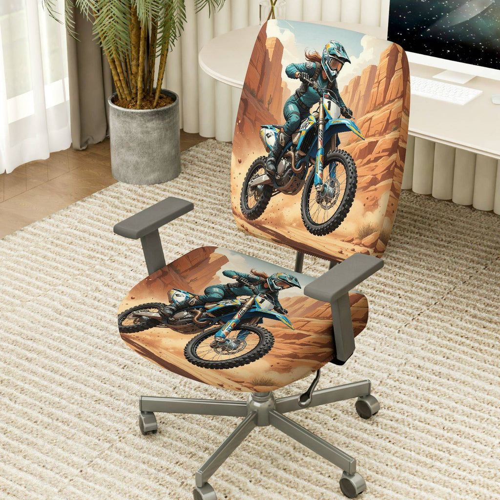 2-Piece Adventure Sport Racing Desert Motocross Dirtbike  Computer Chair Cover Set, Seat and Backrest