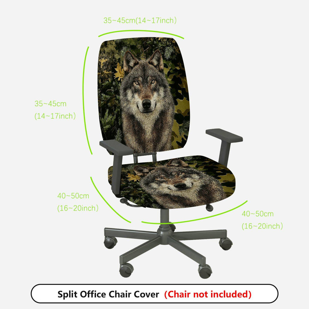 2-Piece Wolf Forest Camouflage Animal Nature Wildlife  Computer Chair Cover Set, Seat and Backrest
