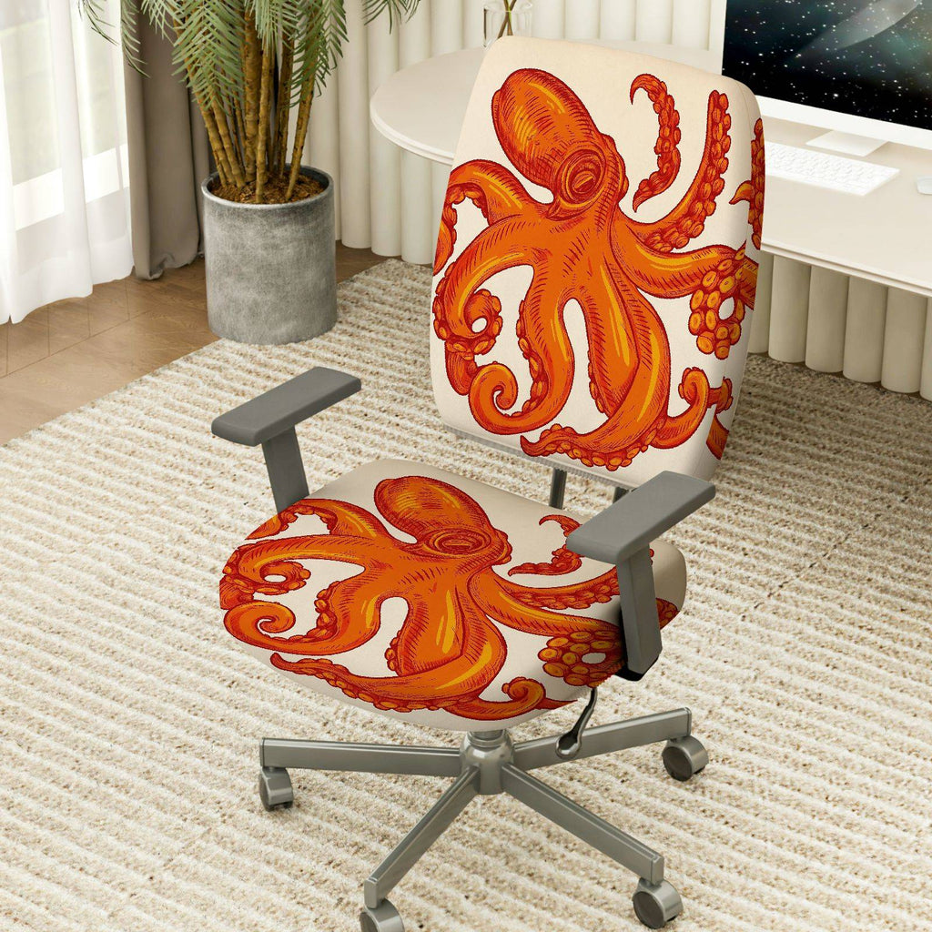 2-Piece Animal Octopus Nautical Fun Vibrant  Computer Chair Cover Set, Seat and Backrest