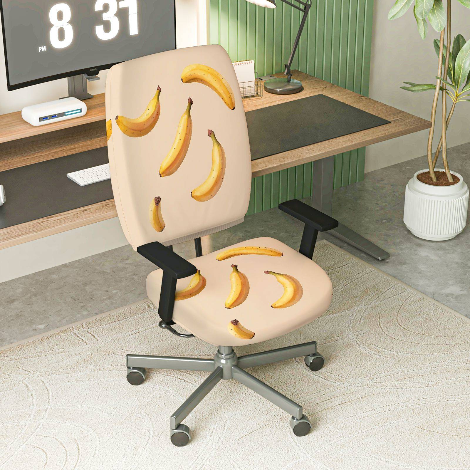 2-Piece Banana Fruit Pattern Stylish Fun Quirky  Computer Chair Cover Set, Seat and Backrest
