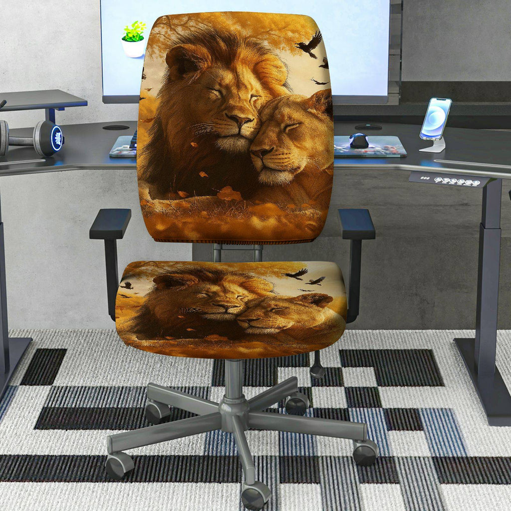 2-Piece Animal Lion Nature Wildlife Love  Computer Chair Cover Set, Seat and Backrest