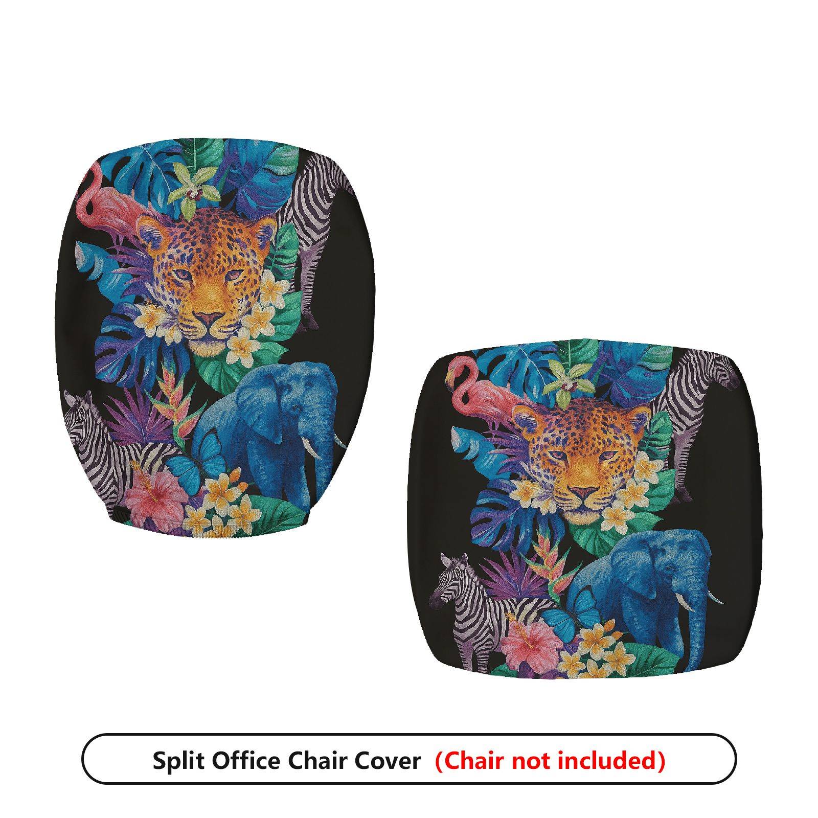 2-Piece Jungle Animal Floral Wildlife Safari Tropical  Computer Chair Cover Set, Seat and Backrest