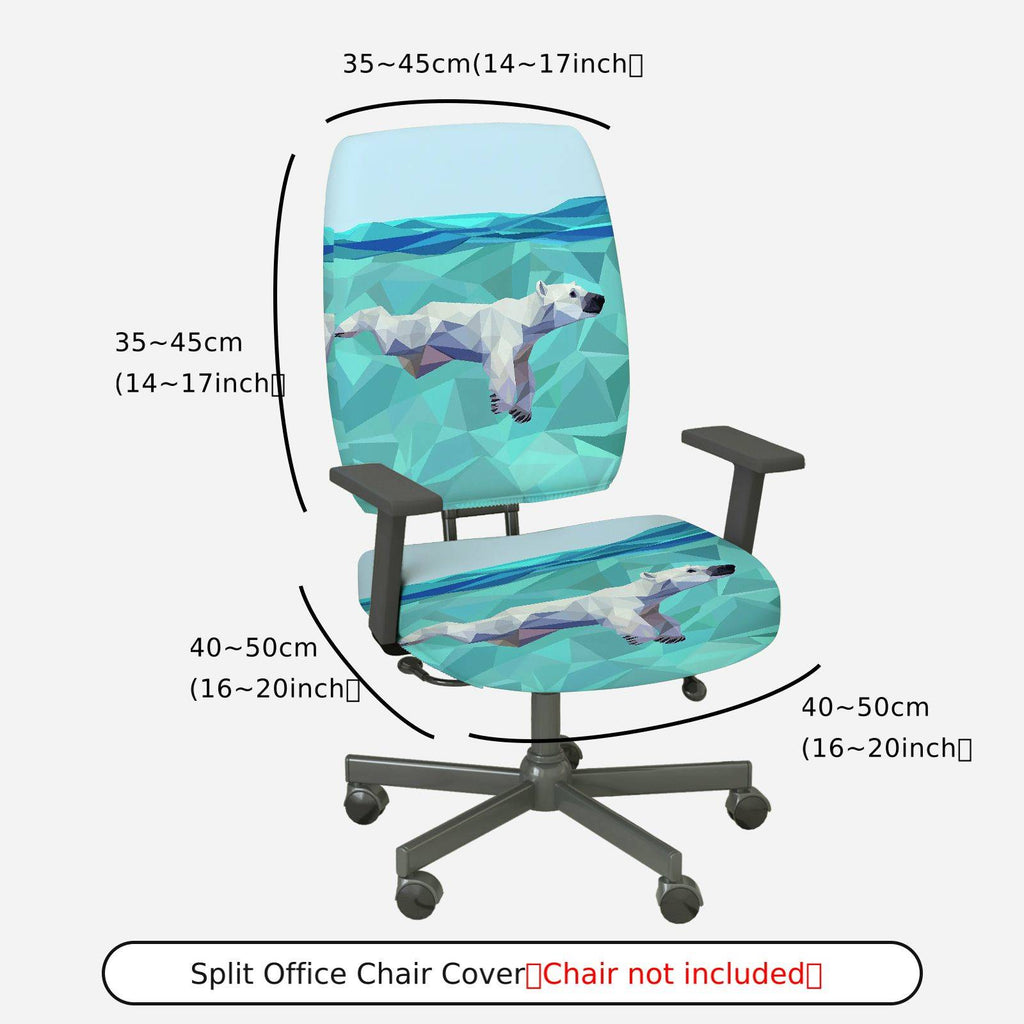 2-Piece Geometric Animal Polar Bear Blue Green Arctic Adjustable  Computer Chair Cover Set, Seat and Backrest