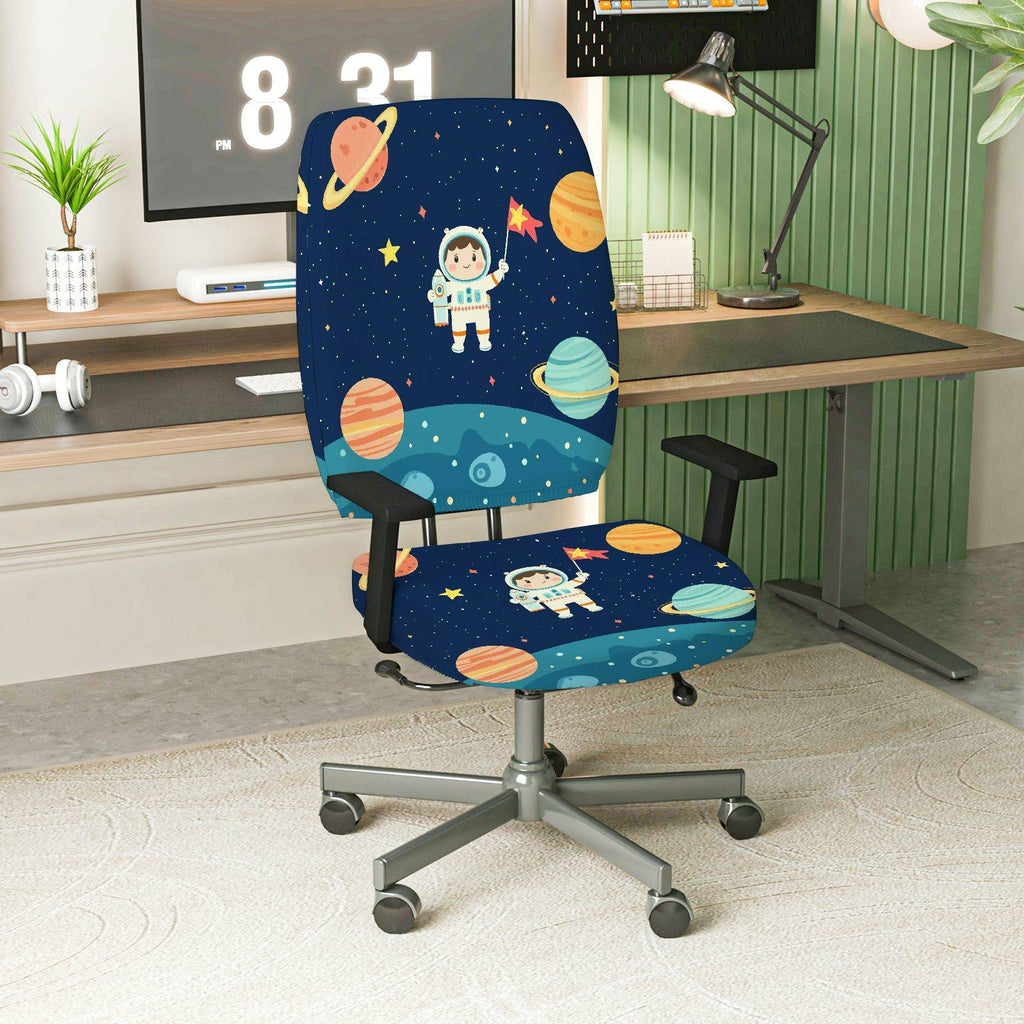 2-Piece Astronaut Space Planet Galaxy Stars  Computer Chair Cover Set, Seat and Backrest