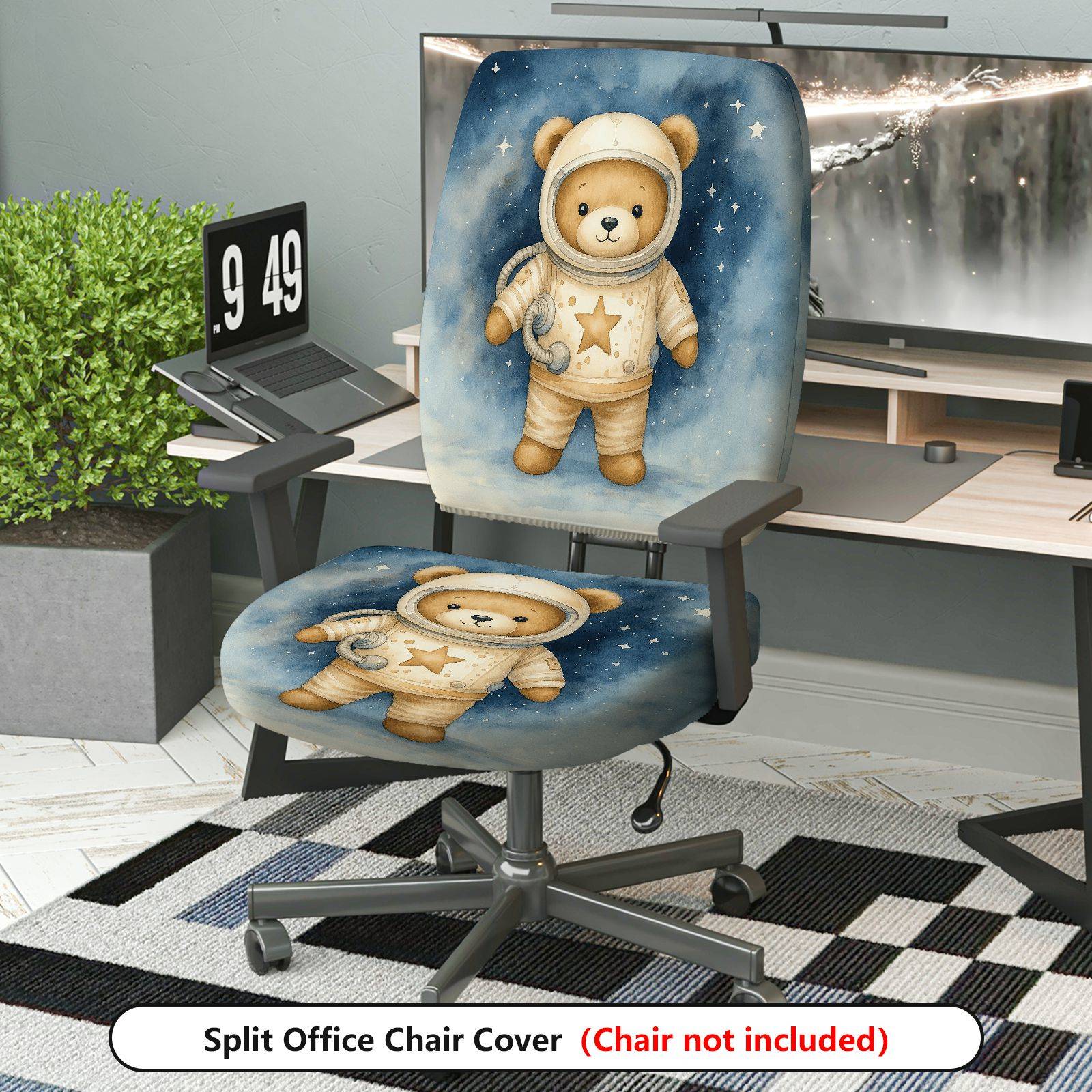 2-Piece Astronaut Bear Starry Sky Universe Space  Computer Chair Cover Set, Seat and Backrest