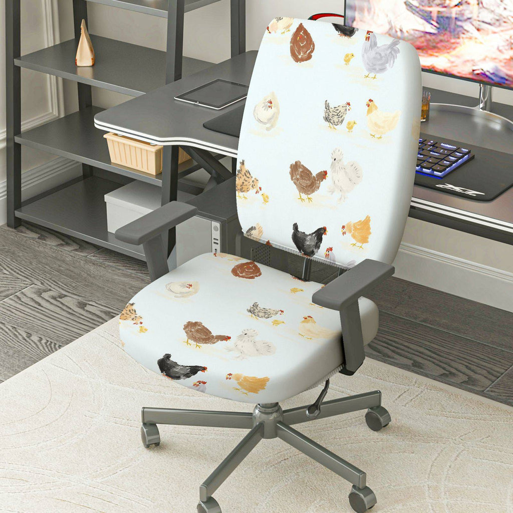 2-Piece Animal Chicken Print  Computer Chair Cover Set, Seat and Backrest