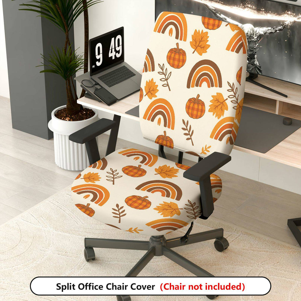 2-Piece Autumn Pumpkin Leaves Rainbow Rustic Festival  Computer Chair Cover Set, Seat and Backrest