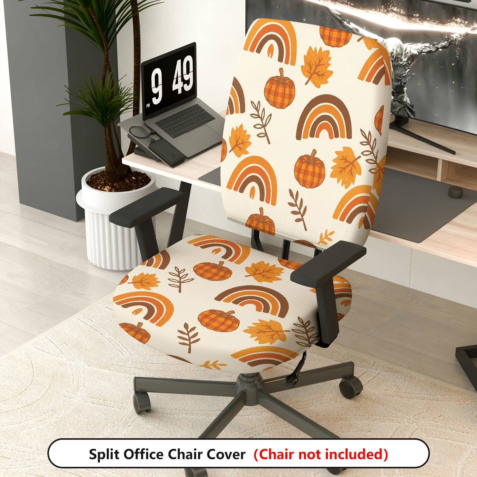 2-Piece Autumn Pumpkin Leaves Rainbow Rustic Festival  Computer Chair Cover Set, Seat and Backrest