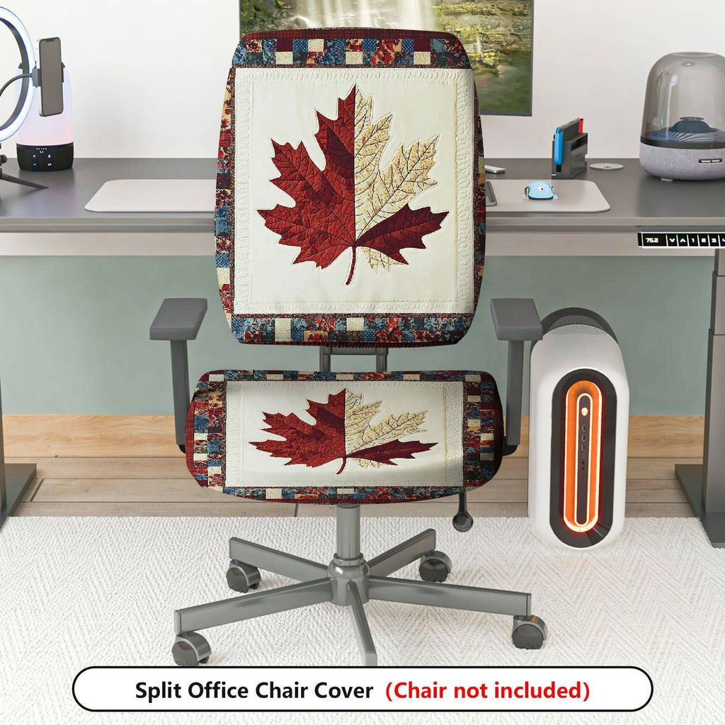 2-Piece Autumn Fall Maple Leaf Patchwork  Computer Chair Cover Set, Seat and Backrest