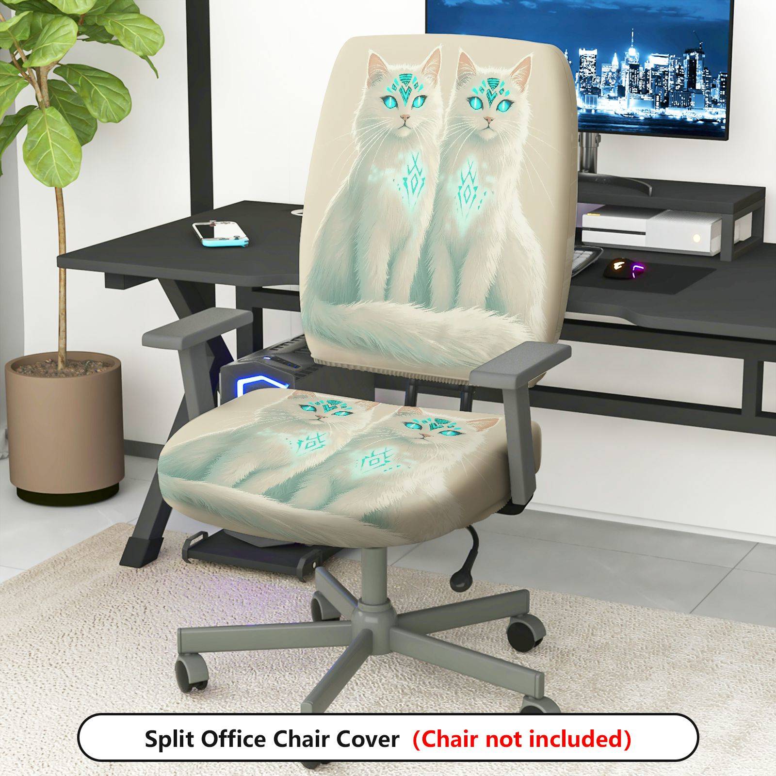 2-Piece Mystic Cat Elegant Pattern Fantasy Animal Unique Design Stylish  Computer Chair Cover Set, Seat and Backrest