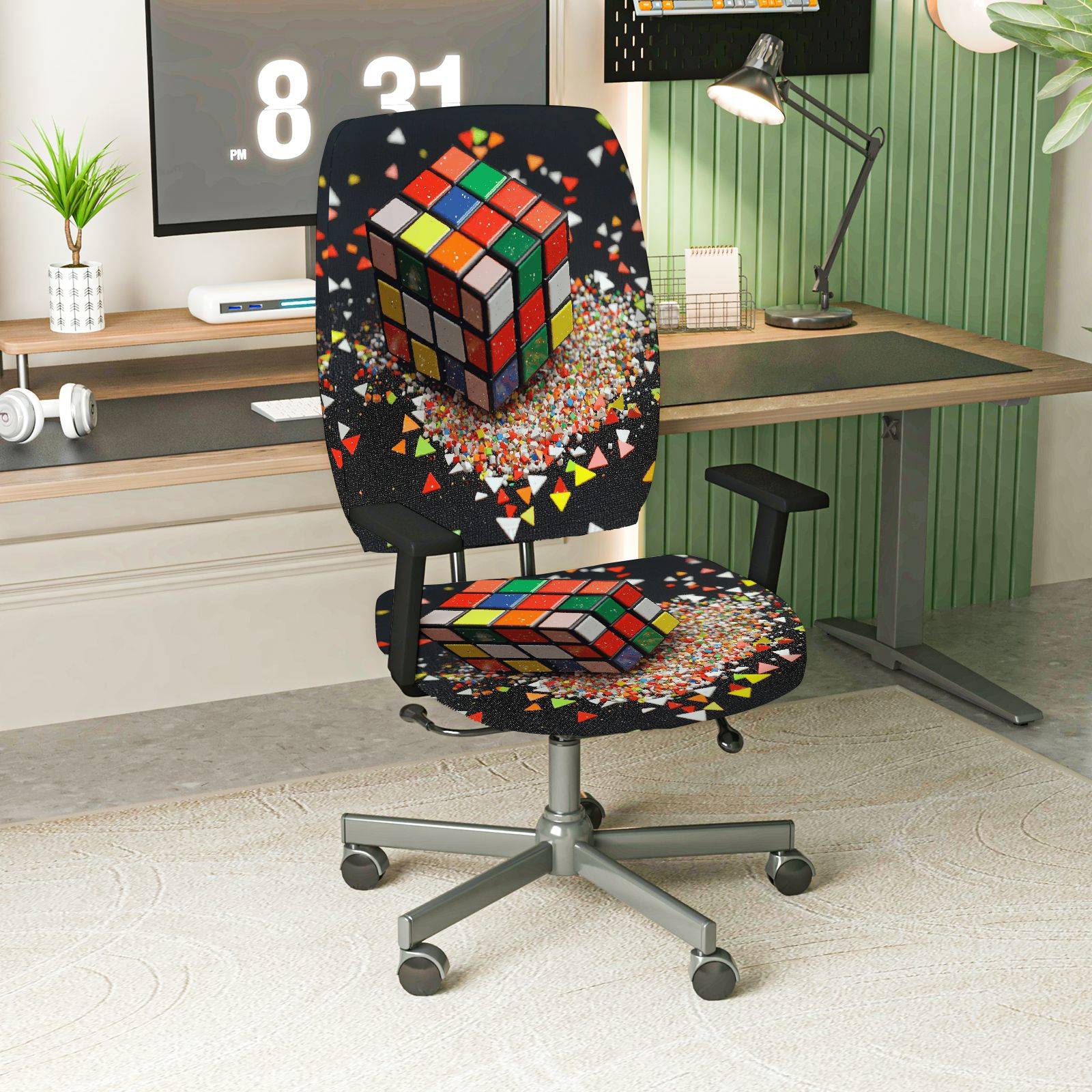 2-Piece Colorful Geometric Fun Vibrant Creative Puzzle  Computer Chair Cover Set, Seat and Backrest