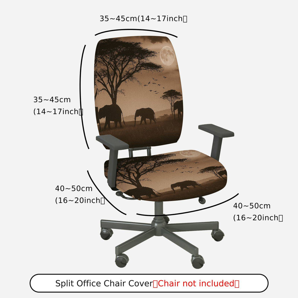 2-Piece African Safari Moon Elephant Bird Tree  Computer Chair Cover Set, Seat and Backrest