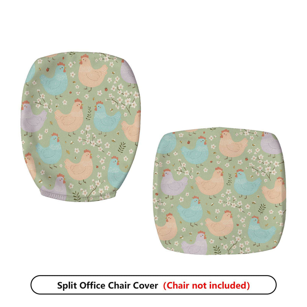 2-Piece Animal Farm Chicken Green Floral  Computer Chair Cover Set, Seat and Backrest