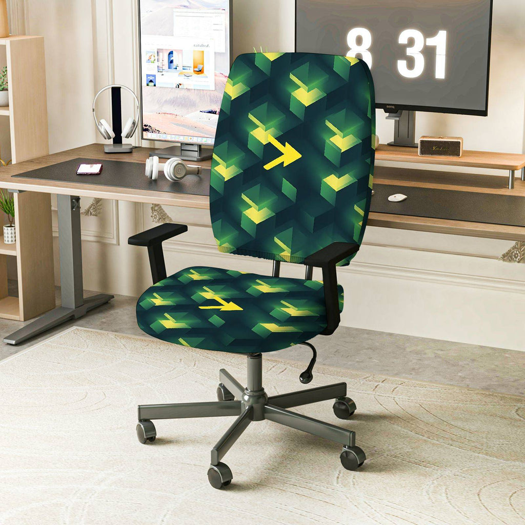 2-Piece Geometric Green Arrow Pattern  Computer Chair Cover Set, Seat and Backrest