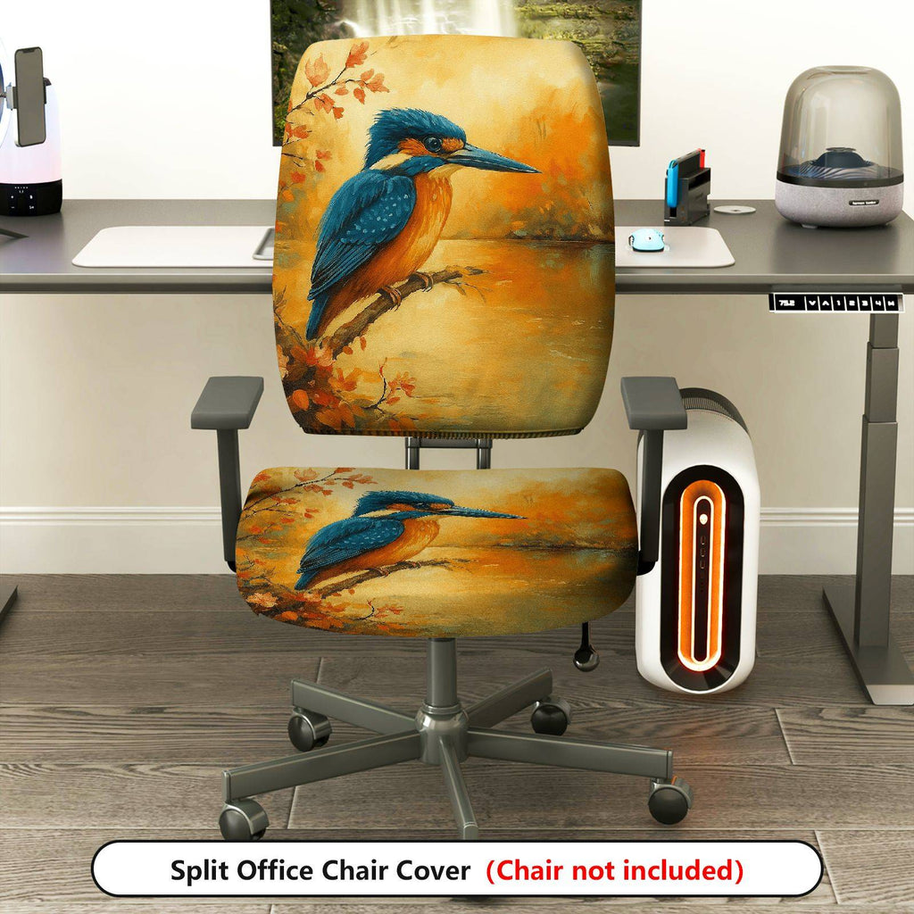 2-Piece Autumn Bird Nature Scenic Art  Computer Chair Cover Set, Seat and Backrest