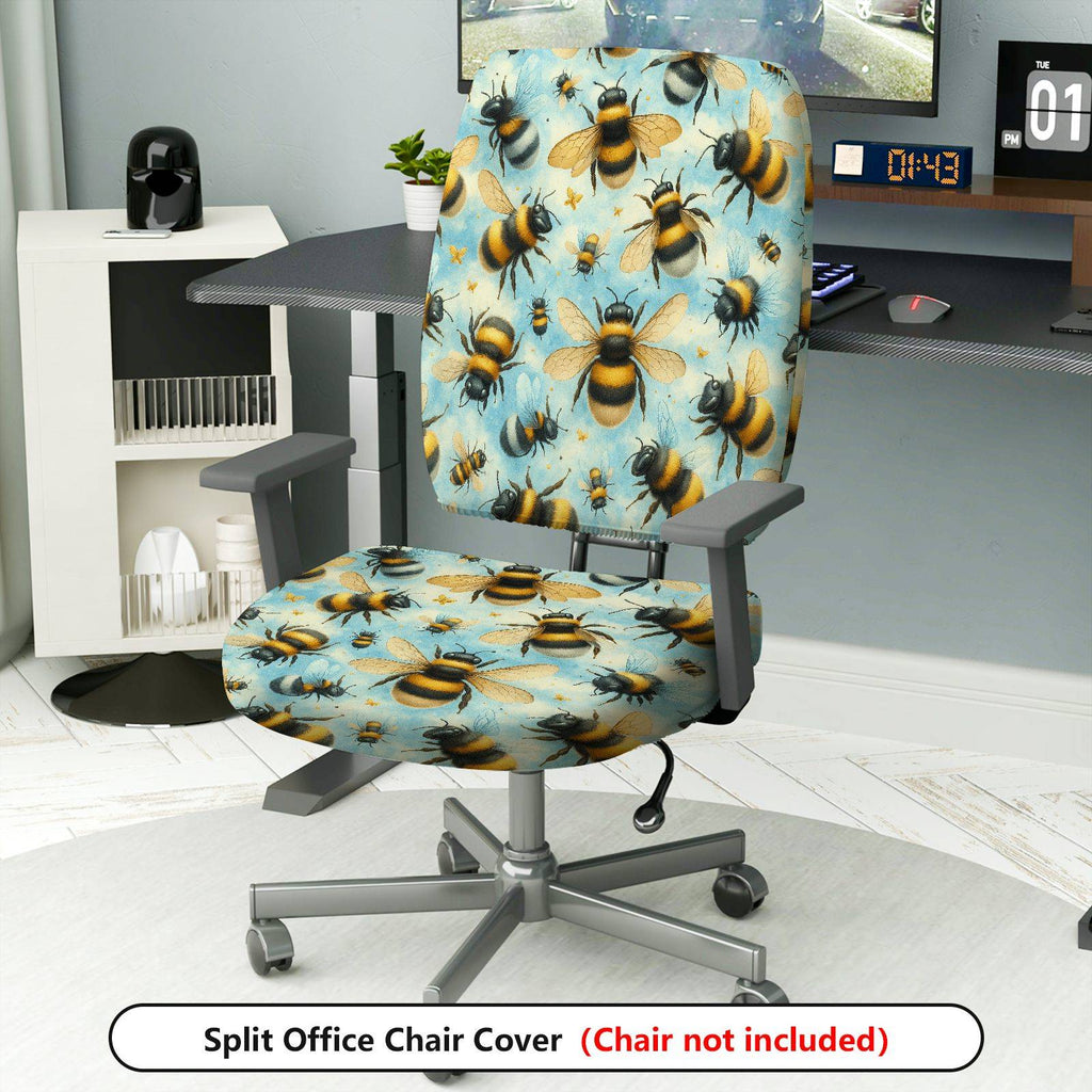 2-Piece Animal Nature Pattern Bee  Computer Chair Cover Set, Seat and Backrest