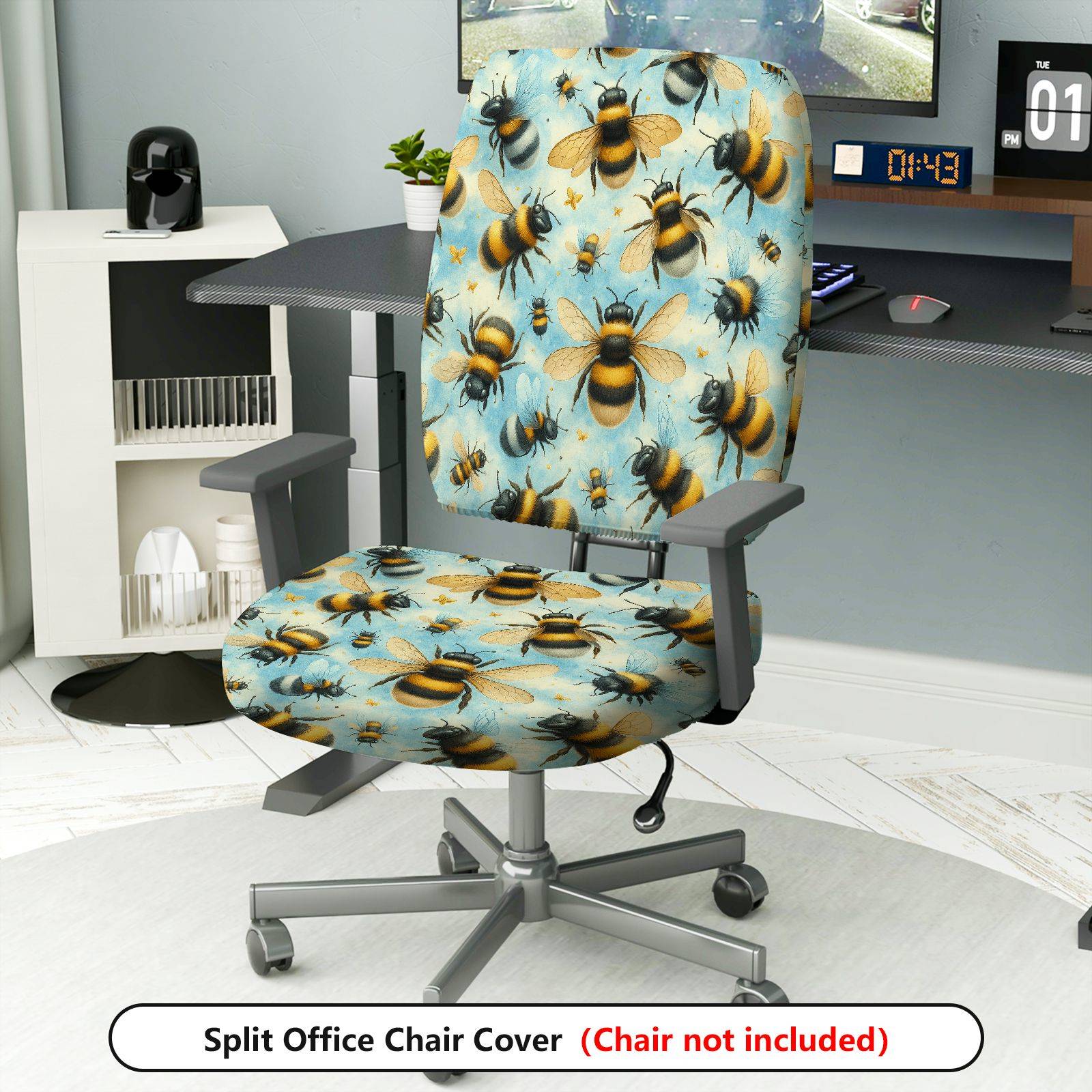 2-Piece Animal Nature Pattern Bee  Computer Chair Cover Set, Seat and Backrest