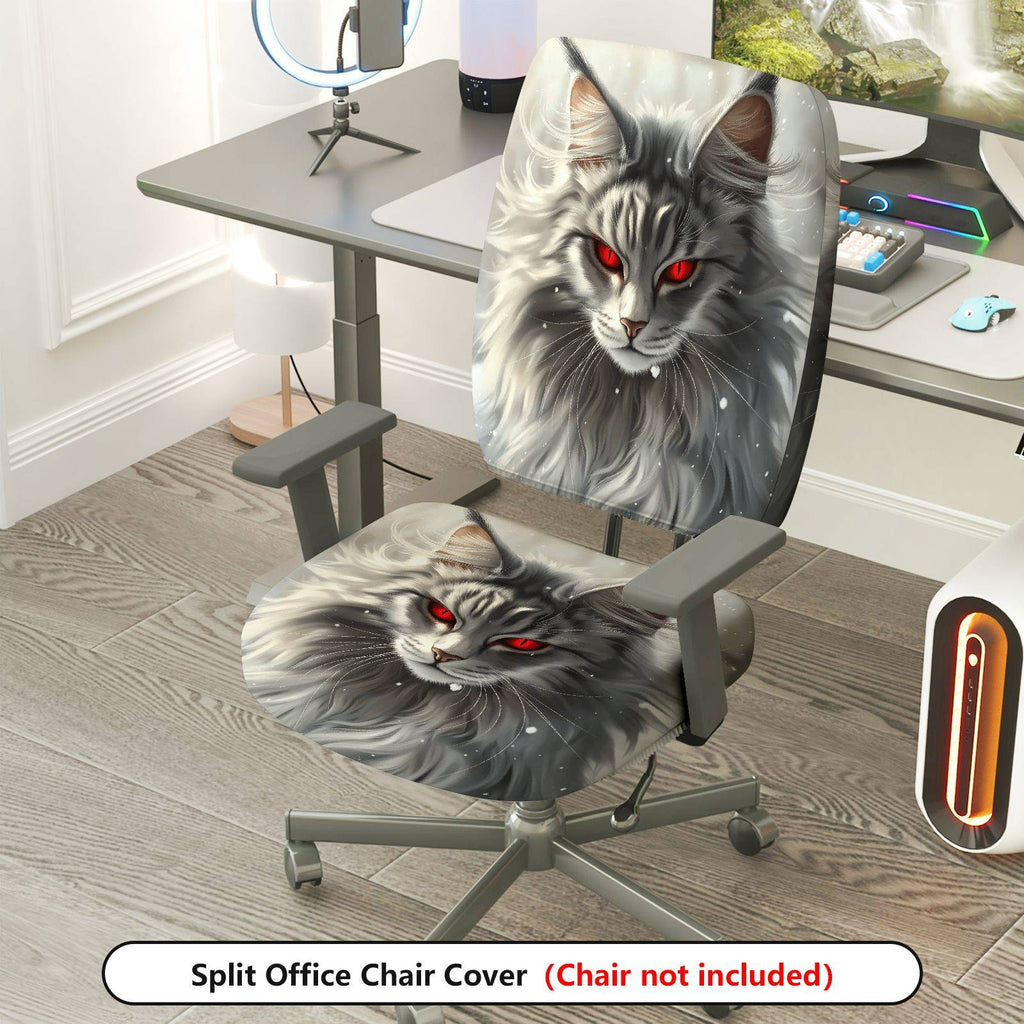 2-Piece Animal Fantasy Red-Eye Cat Unique Design  Computer Chair Cover Set, Seat and Backrest