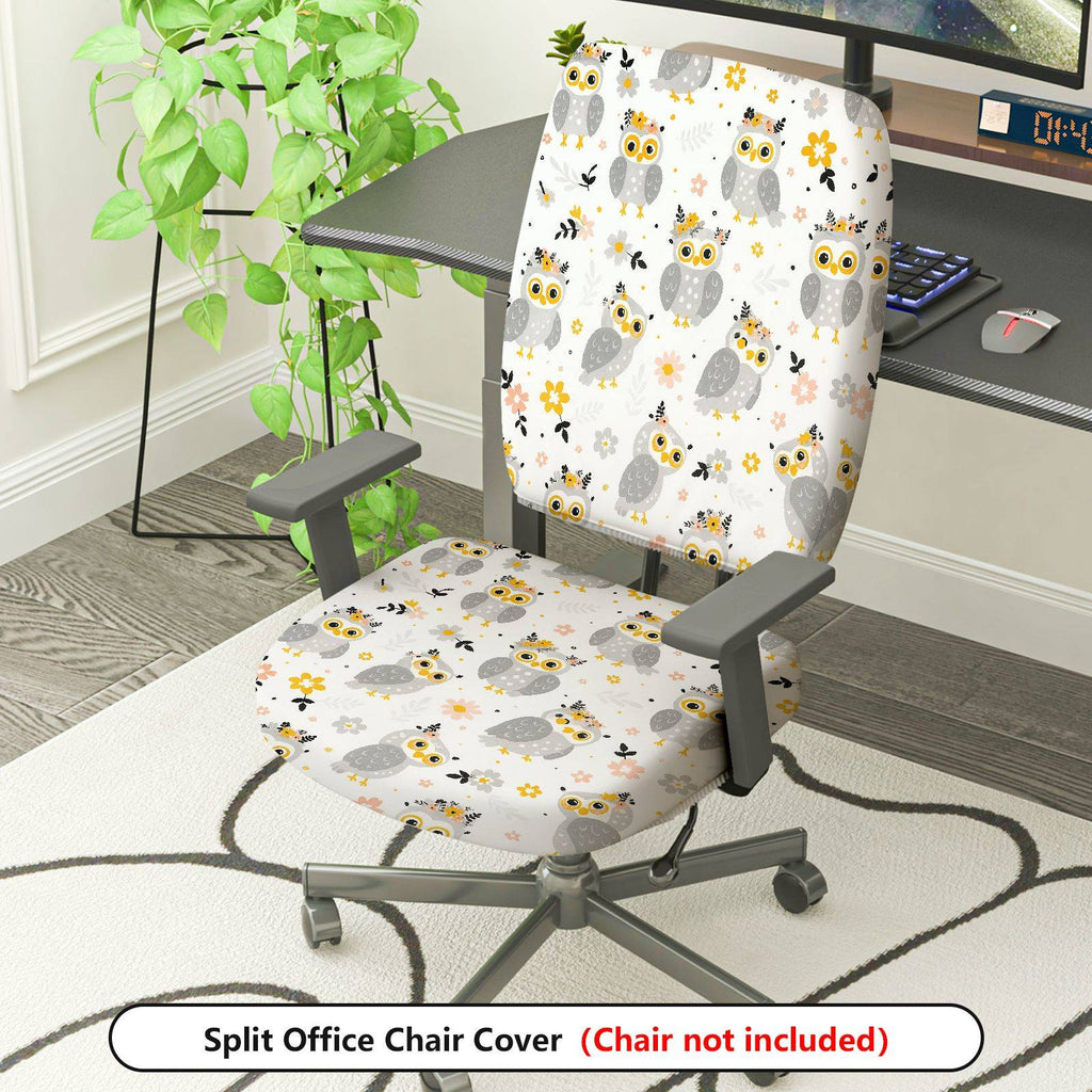 2-Piece Animal Floral Creative Cute Owl  Computer Chair Cover Set, Seat and Backrest