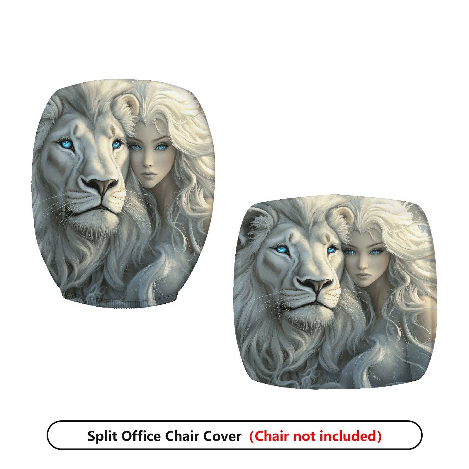 2-Piece Lion Animal Art  Computer Chair Cover Set, Seat and Backrest