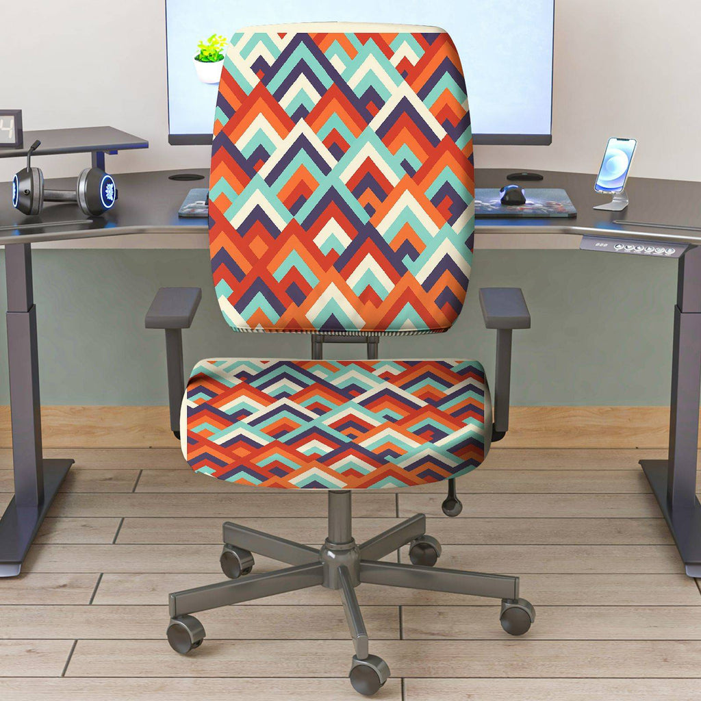 2-Piece Geometric Colorful Modern Stylish Decorative  Computer Chair Cover Set, Seat and Backrest