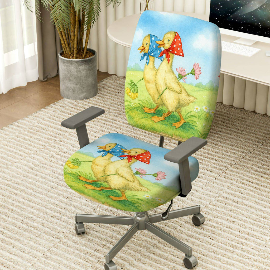 2-Piece Animal Spring Floral Cute Decorative  Computer Chair Cover Set, Seat and Backrest