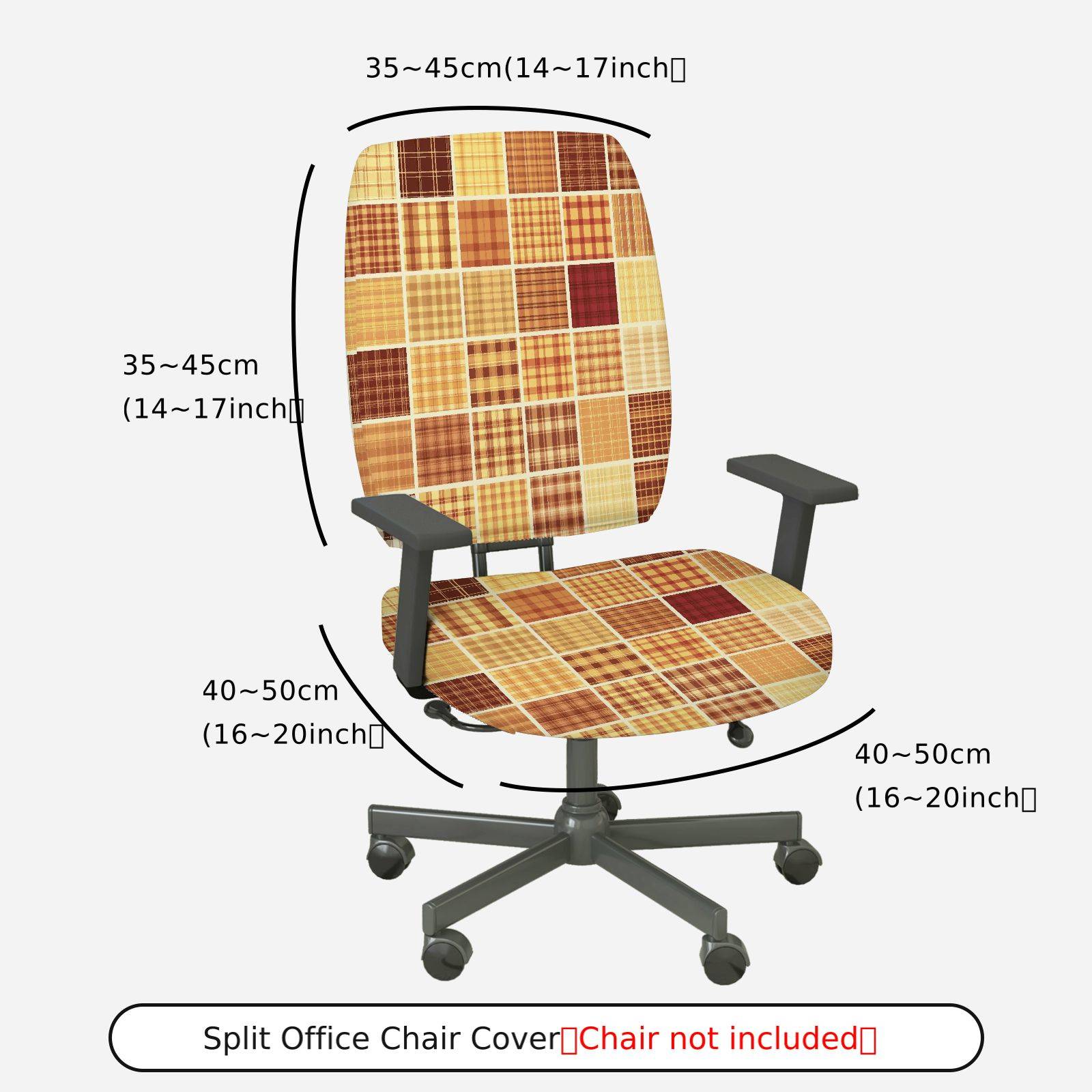 2-Piece Plaid Patchwork Geometric Vintage Brown  Computer Chair Cover Set, Seat and Backrest