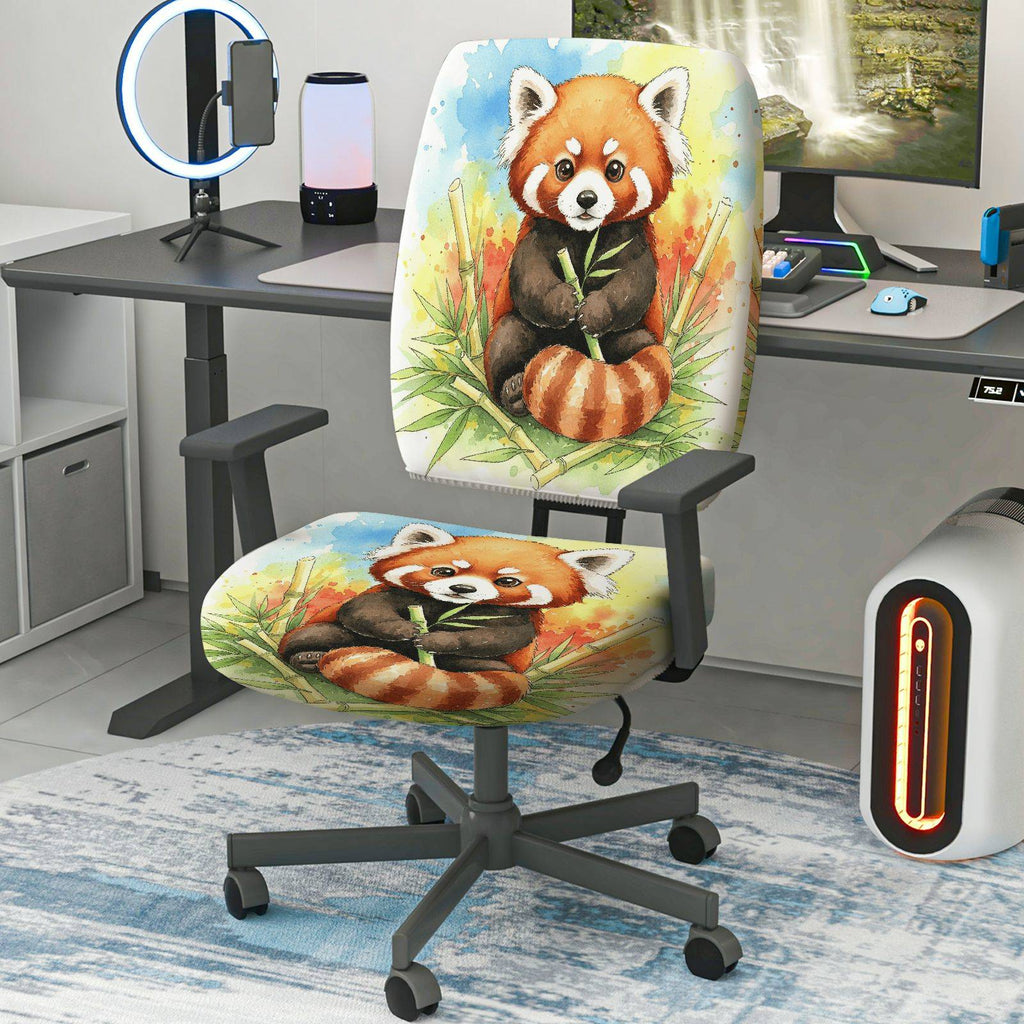 2-Piece Red Panda Nature Animal Art  Computer Chair Cover Set, Seat and Backrest
