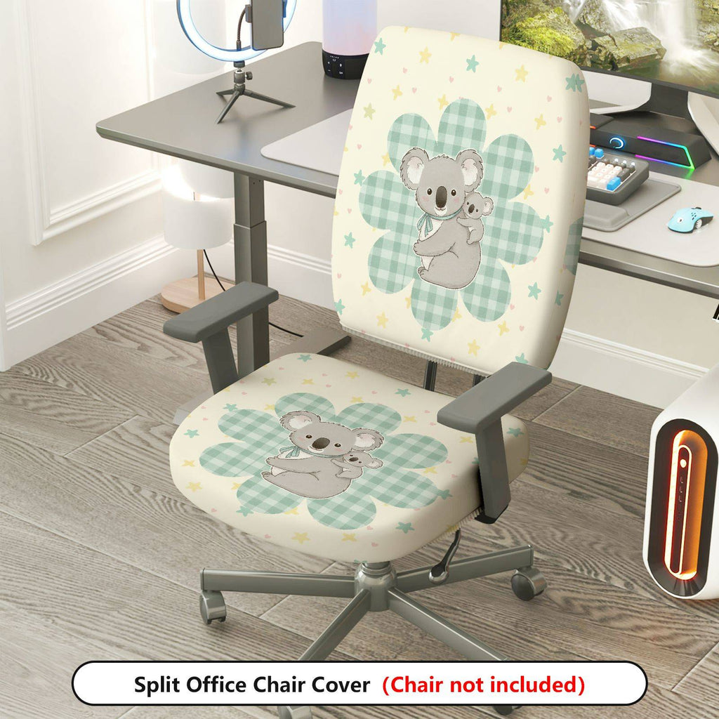 2-Piece Animal Star Plaid Koala  Computer Chair Cover Set, Seat and Backrest