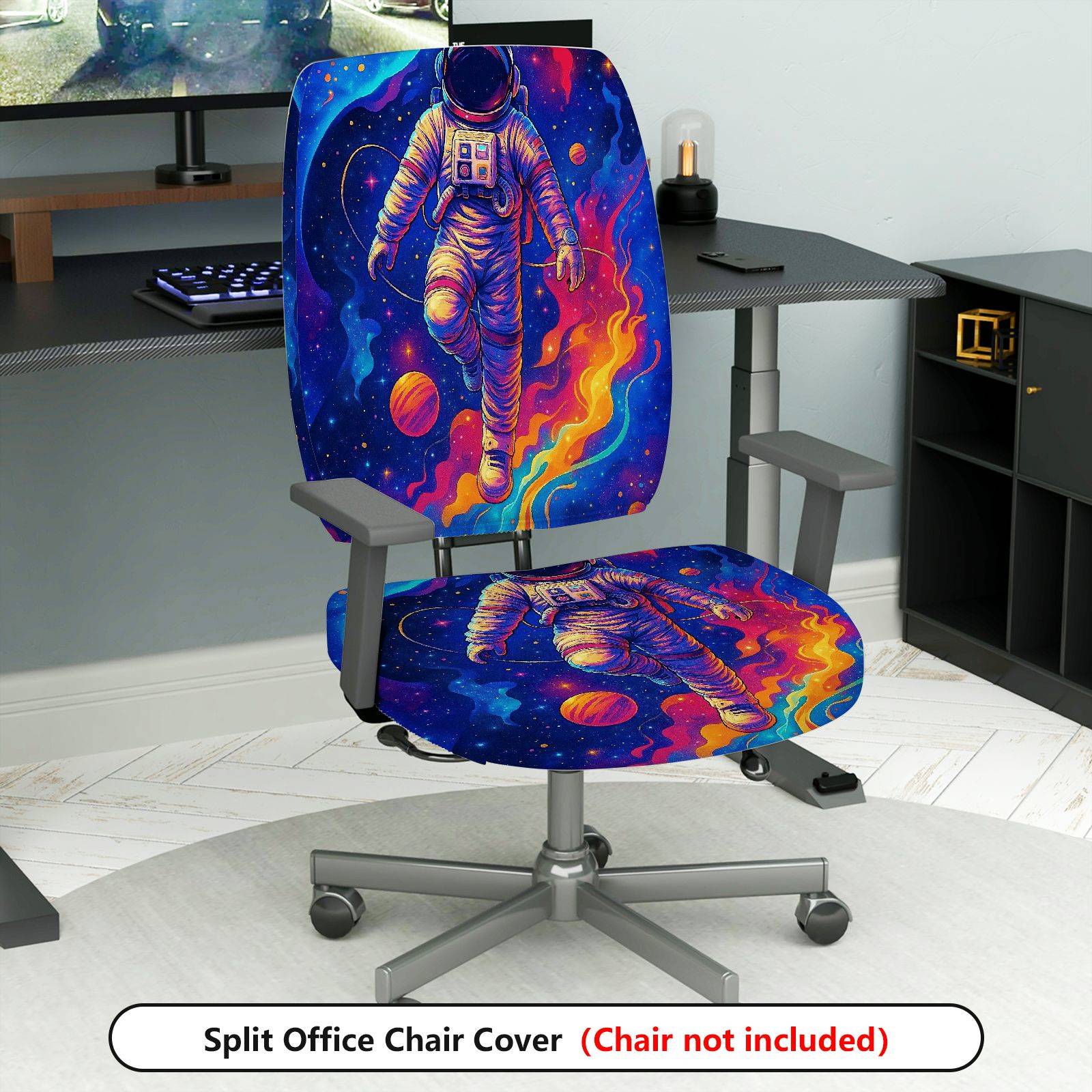 2-Piece Astronaut Galaxy Space Colorful Planet  Computer Chair Cover Set, Seat and Backrest