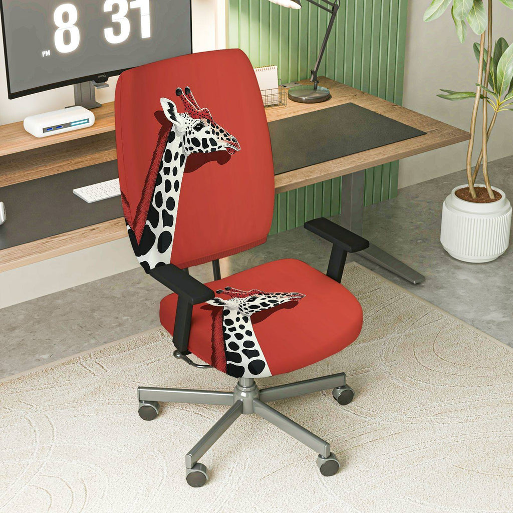 2-Piece Animal Giraffe Red Stylish Fun Home  Computer Chair Cover Set, Seat and Backrest