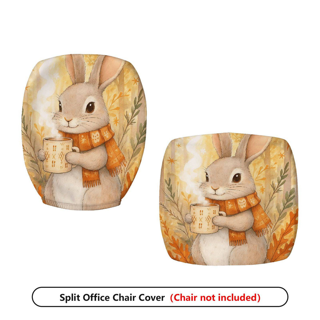 2-Piece Autumn Animal Cute Bunny Warm Coffee  Computer Chair Cover Set, Seat and Backrest