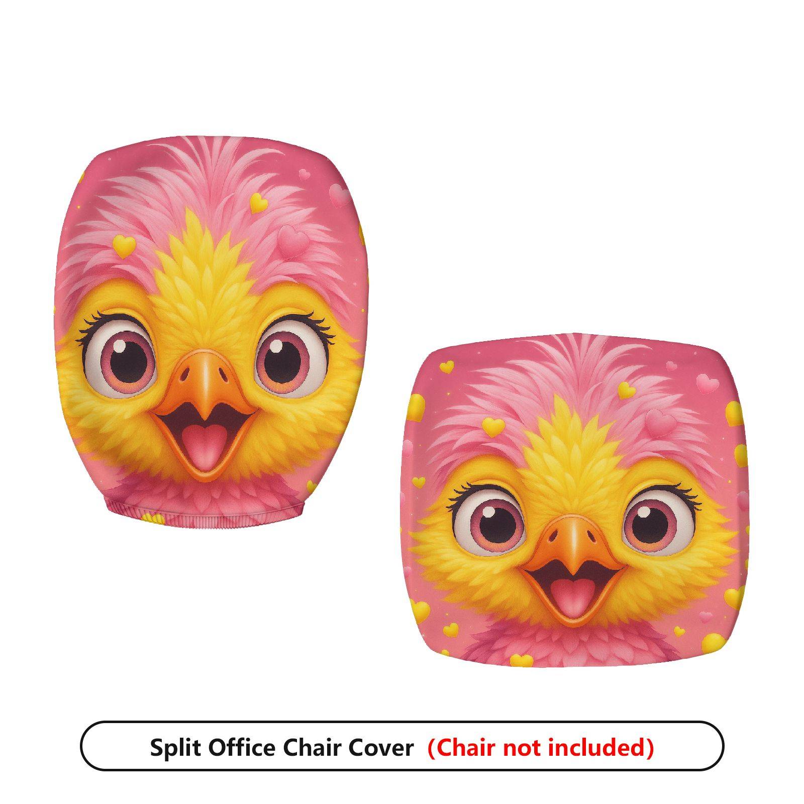 2-Piece Animal Pink Yellow Heart Cute  Computer Chair Cover Set, Seat and Backrest