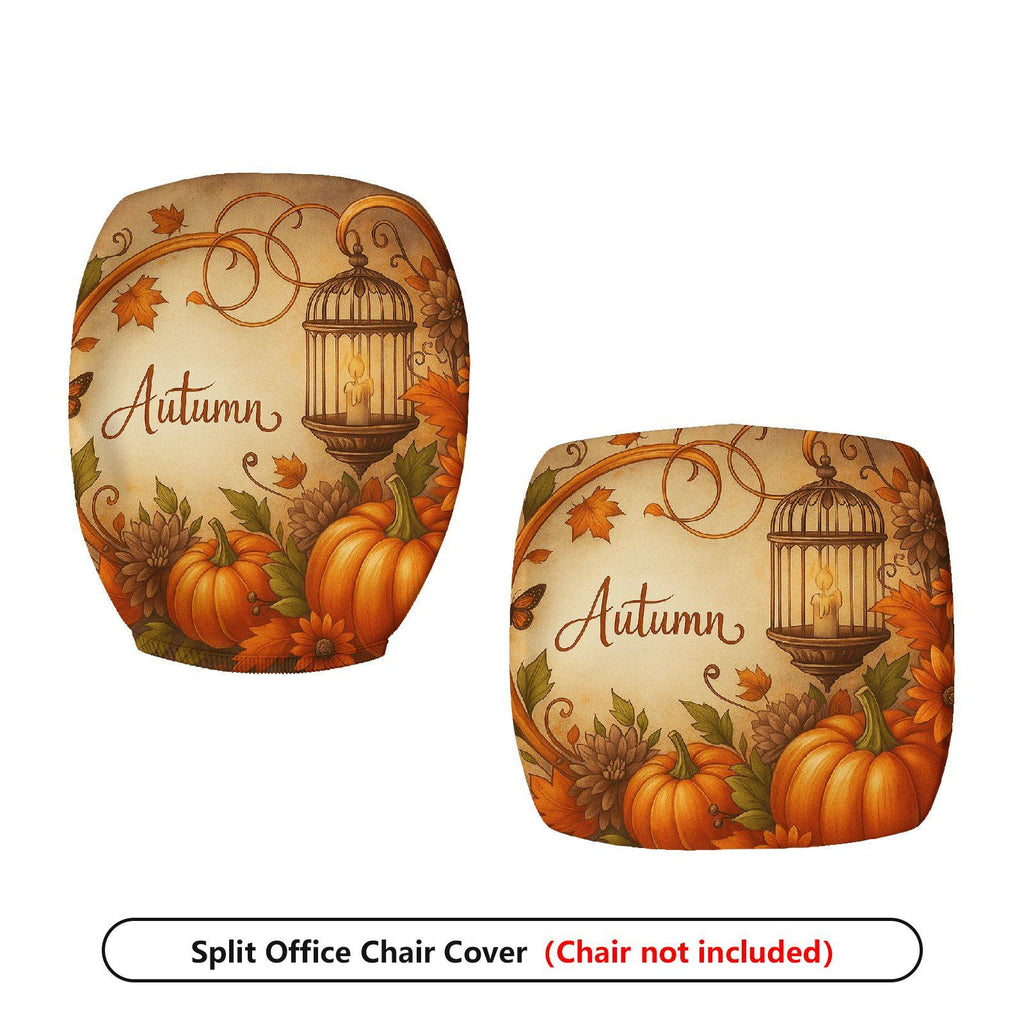 2-Piece Autumn Pumpkin Maple Leaf Lantern Fall  Computer Chair Cover Set, Seat and Backrest