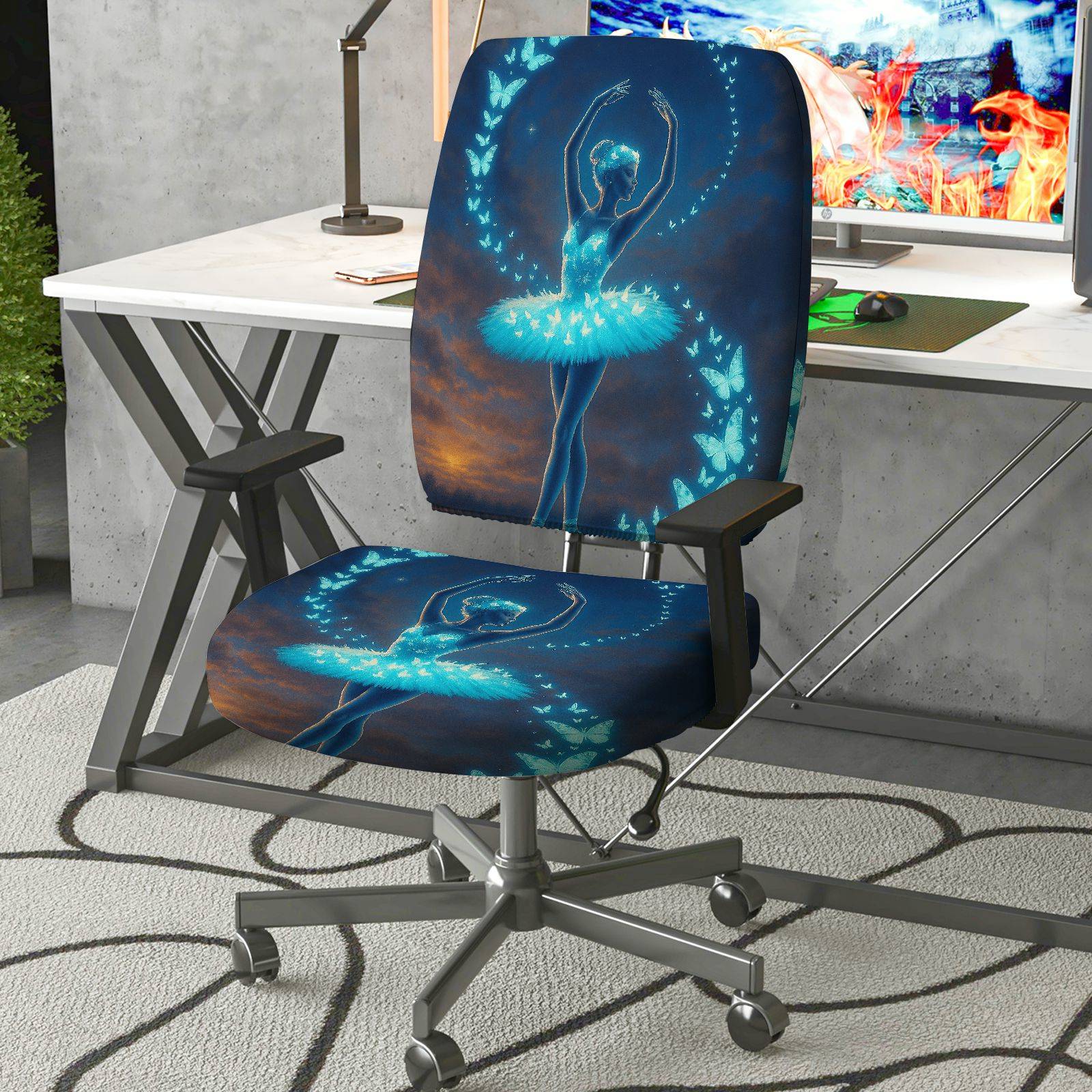 2-Piece Ballet Fairy Night Sky Art Dance Elegant  Computer Chair Cover Set, Seat and Backrest