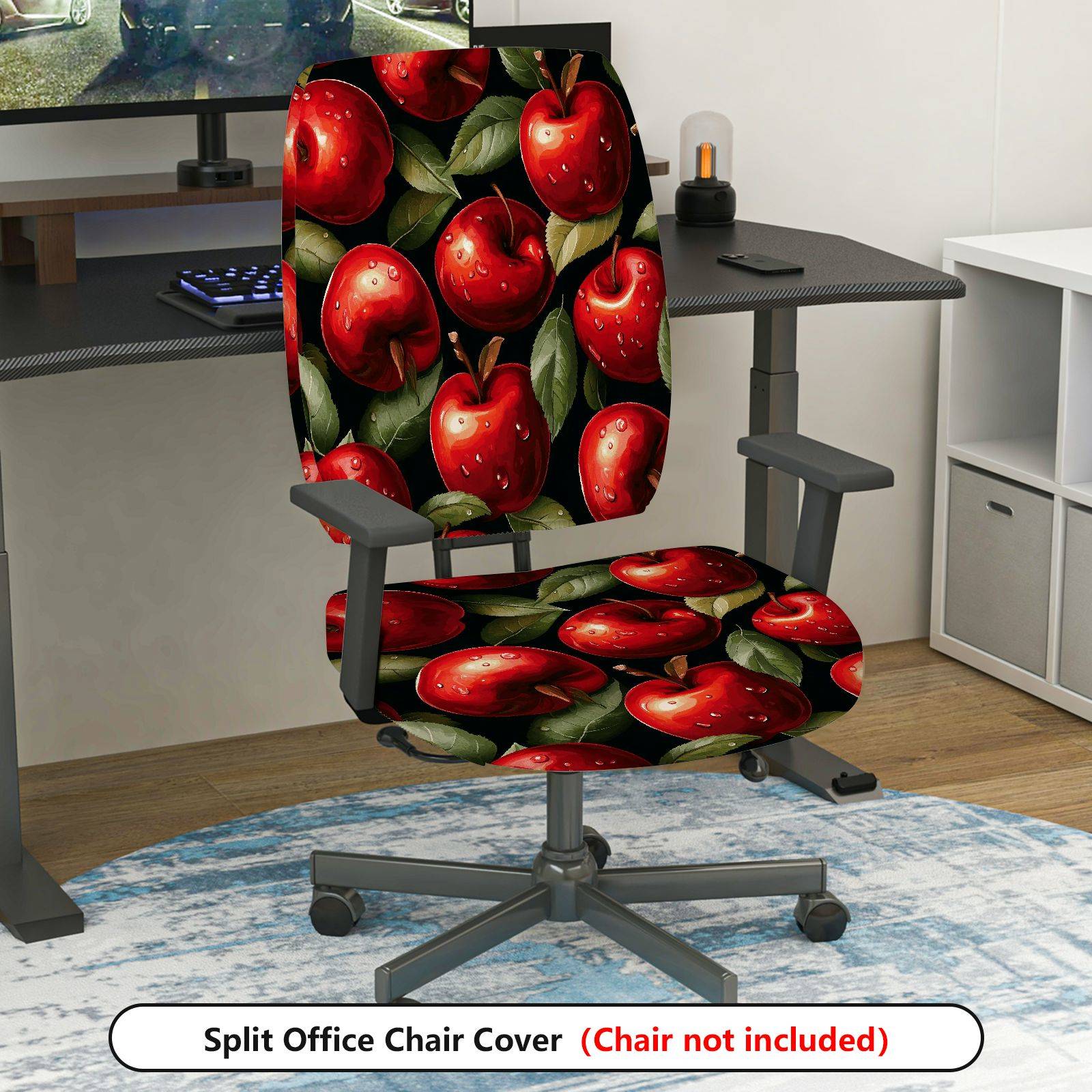 2-Piece Apple Fruit Pattern Home Decor  Computer Chair Cover Set, Seat and Backrest