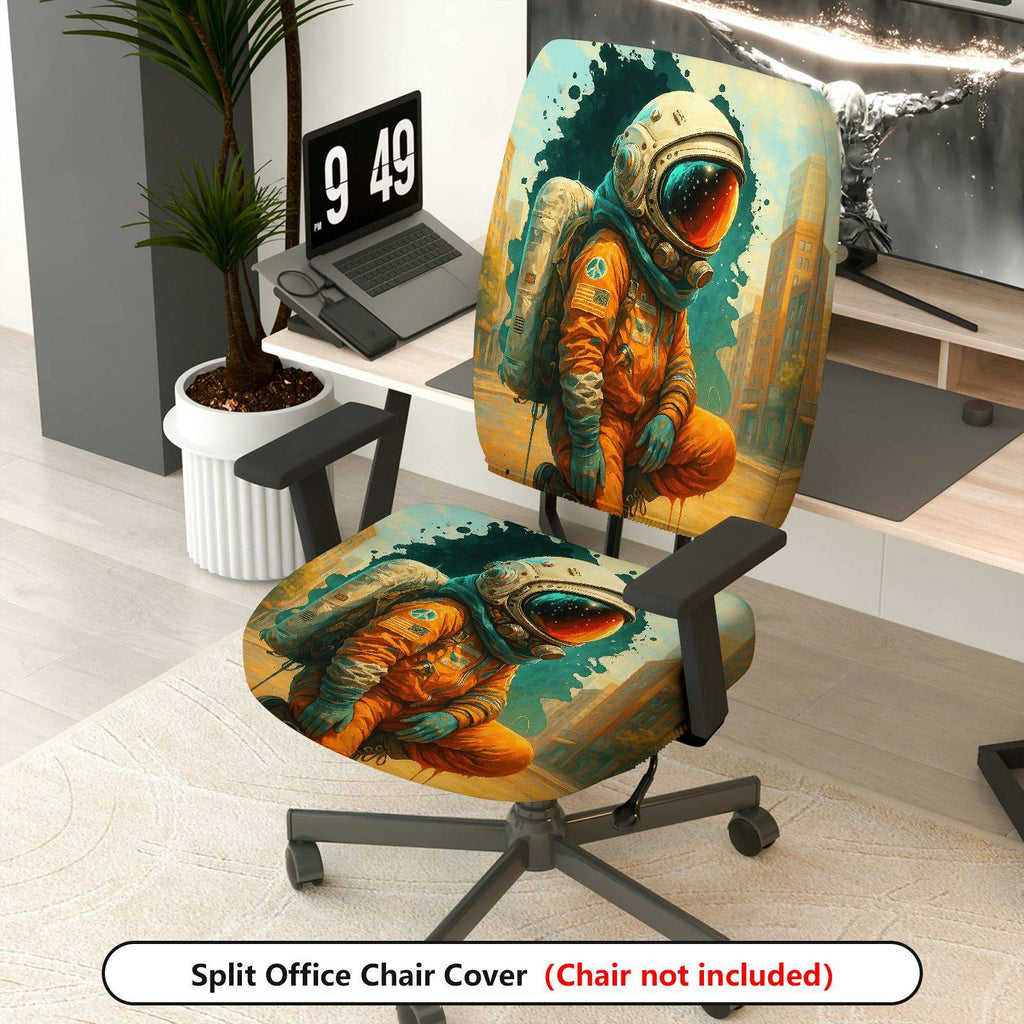 2-Piece Astronaut Space Art Urban Starry  Computer Chair Cover Set, Seat and Backrest