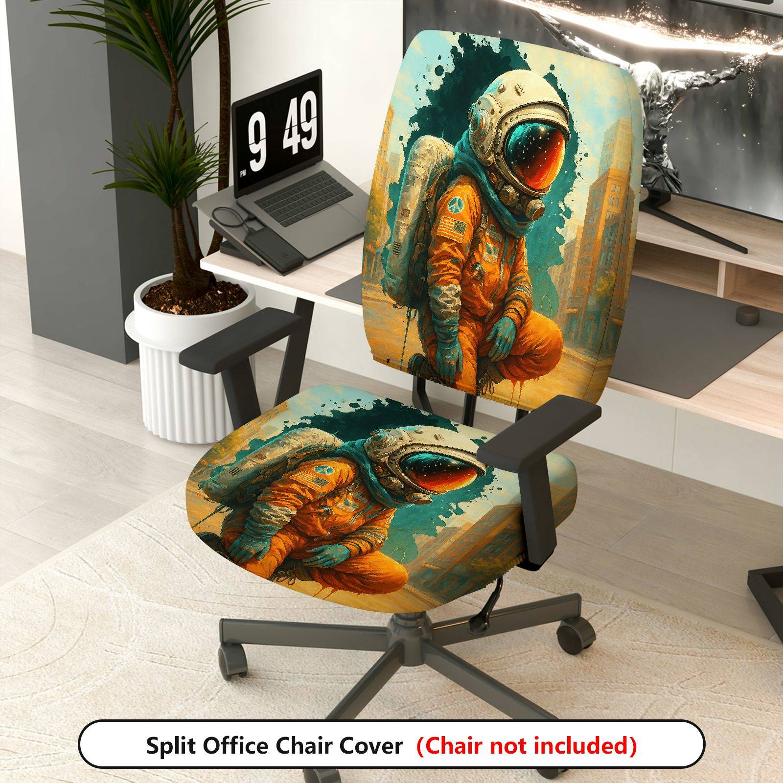 2-Piece Astronaut Space Art Urban Starry  Computer Chair Cover Set, Seat and Backrest