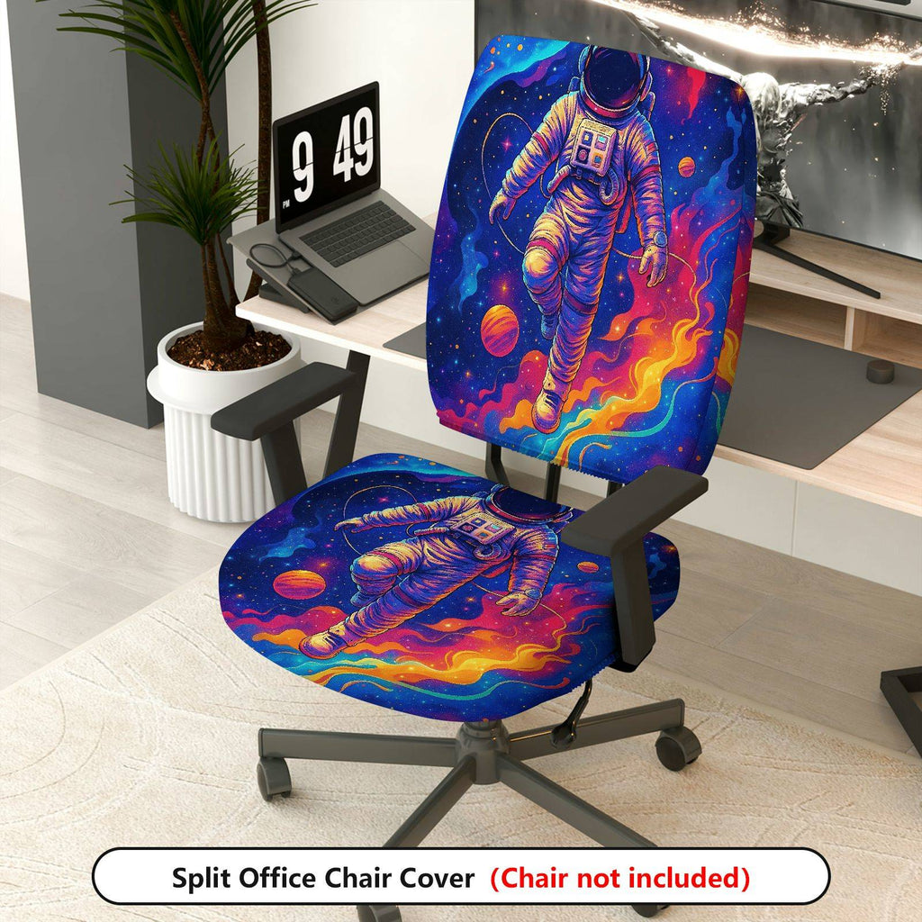 2-Piece Astronaut Galaxy Space Colorful Planet  Computer Chair Cover Set, Seat and Backrest
