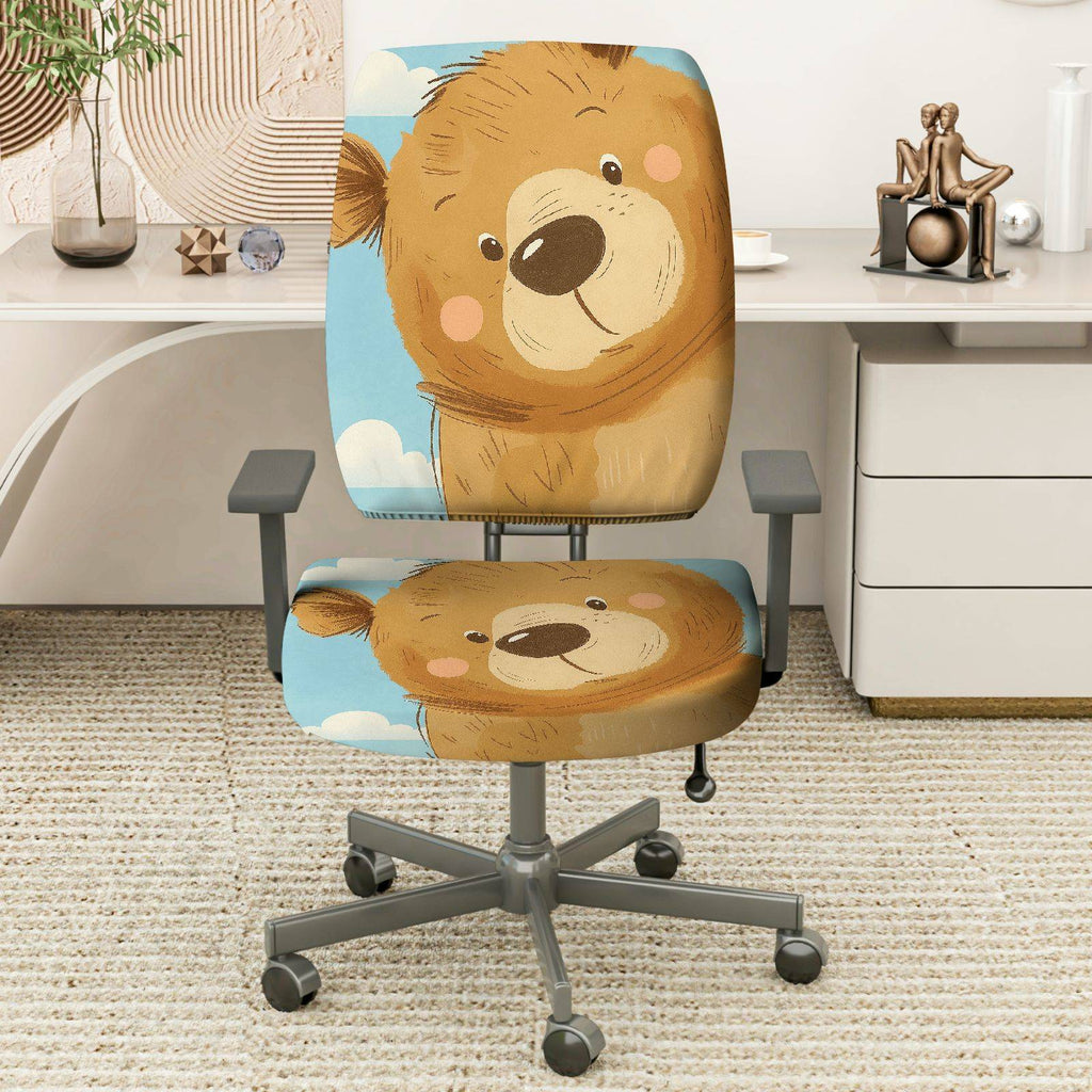 2-Piece Cute Bear Cloud Sky Fun  Computer Chair Cover Set, Seat and Backrest