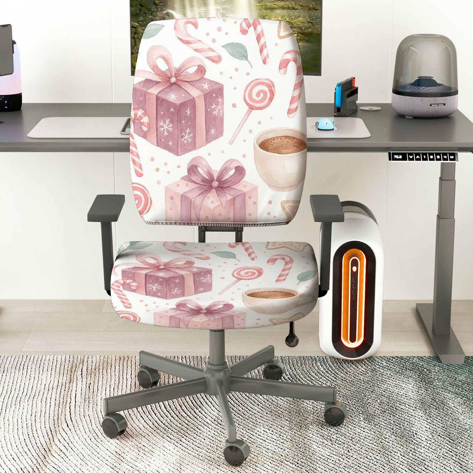 2-Piece Christmas festive gift coffee candy  Computer Chair Cover Set, Seat and Backrest