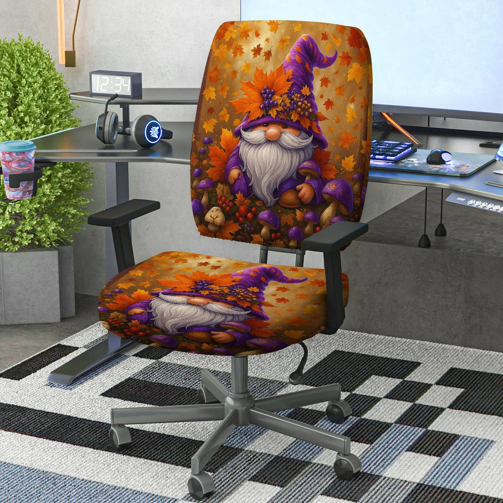 2-Piece Autumn Gnome Mushroom Leaves Halloween  Computer Chair Cover Set, Seat and Backrest