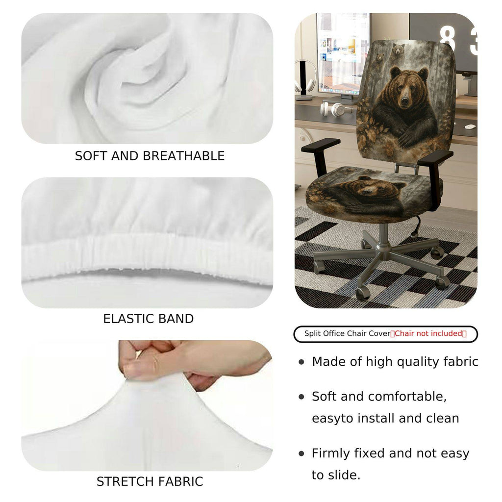 2-Piece Animal Forest Bear Nature Design  Computer Chair Cover Set, Seat and Backrest