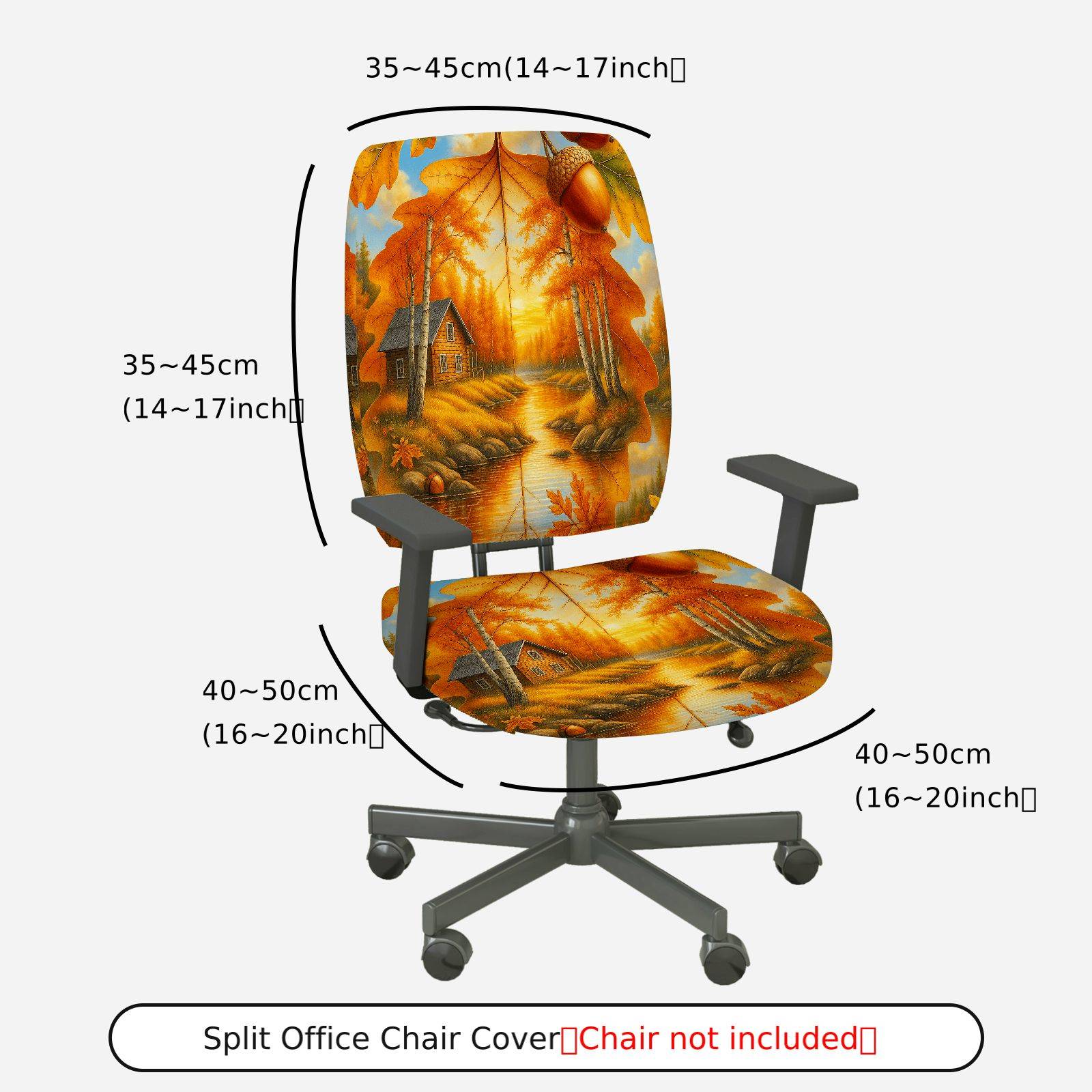 2-Piece Autumn Scenic Cottage Forest River Rustic  Computer Chair Cover Set, Seat and Backrest
