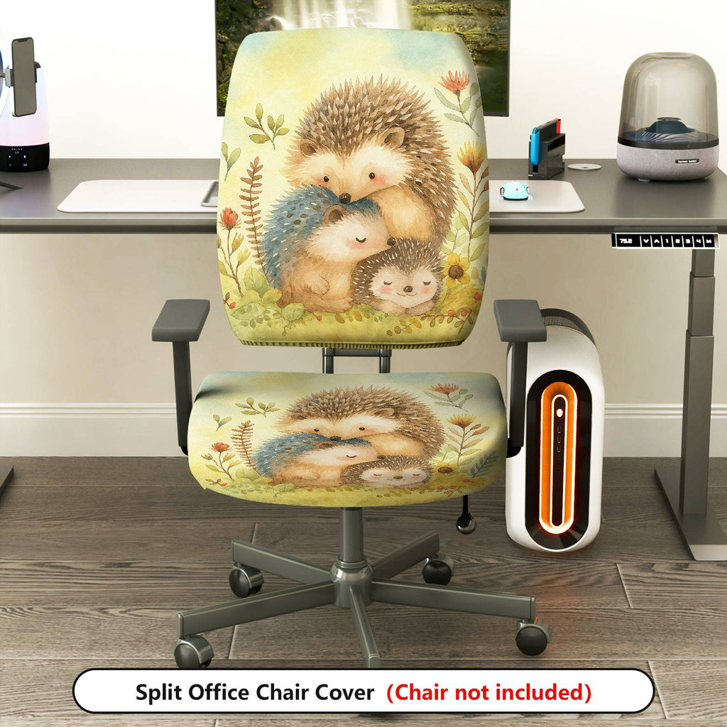 2-Piece Animal Pattern Cute Hedgehog Nature Floral  Computer Chair Cover Set, Seat and Backrest
