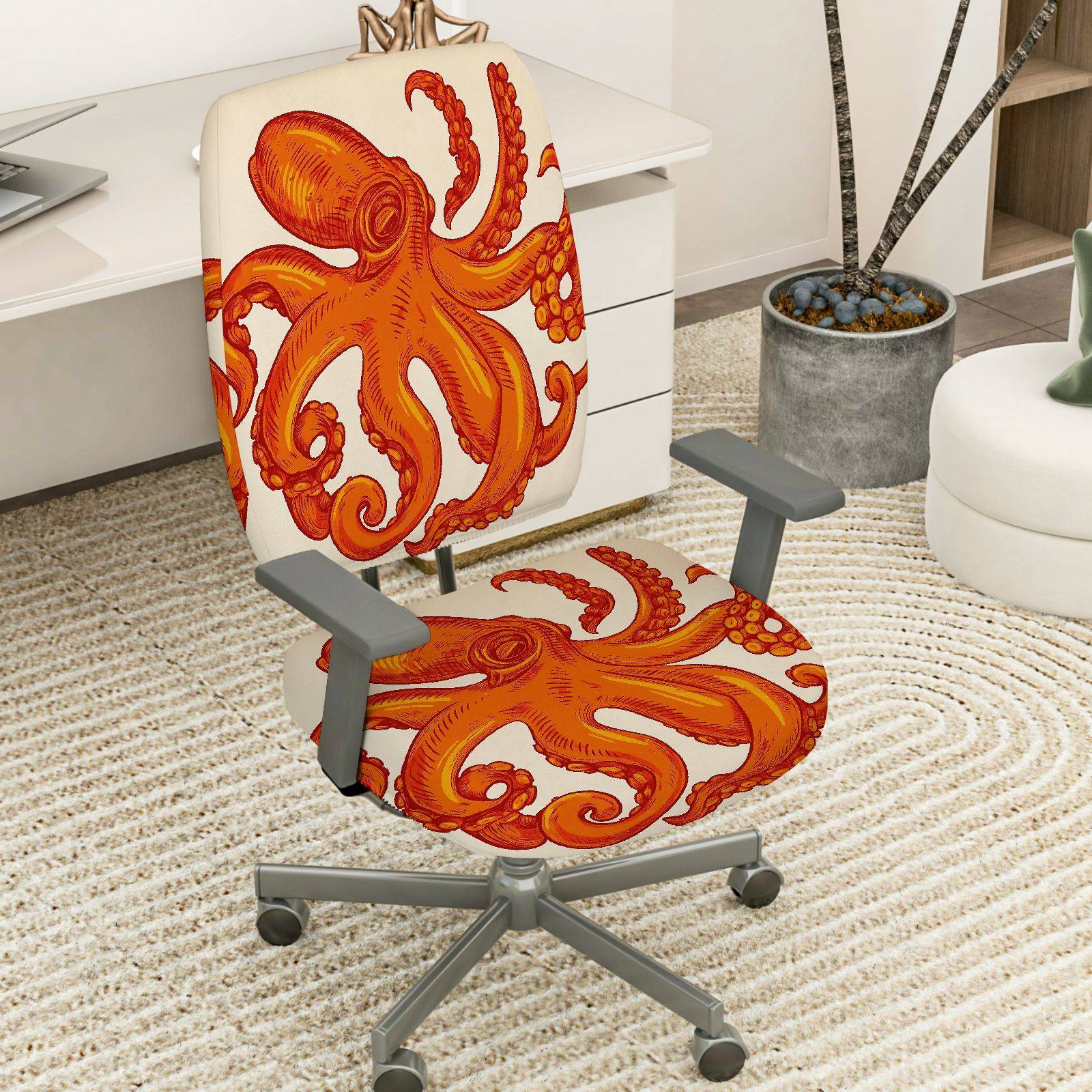 2-Piece Animal Octopus Nautical Fun Vibrant  Computer Chair Cover Set, Seat and Backrest