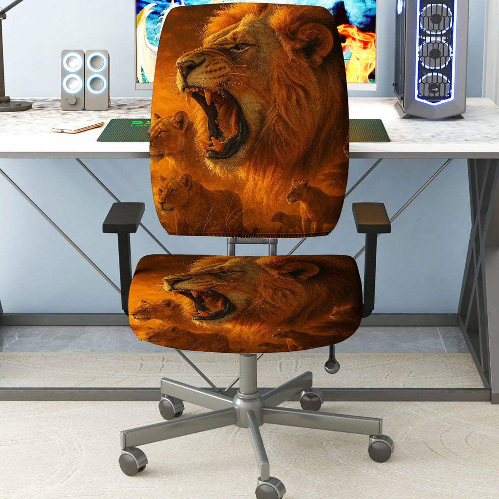 2-Piece Animal Lion Wildlife Nature Stylish  Computer Chair Cover Set, Seat and Backrest