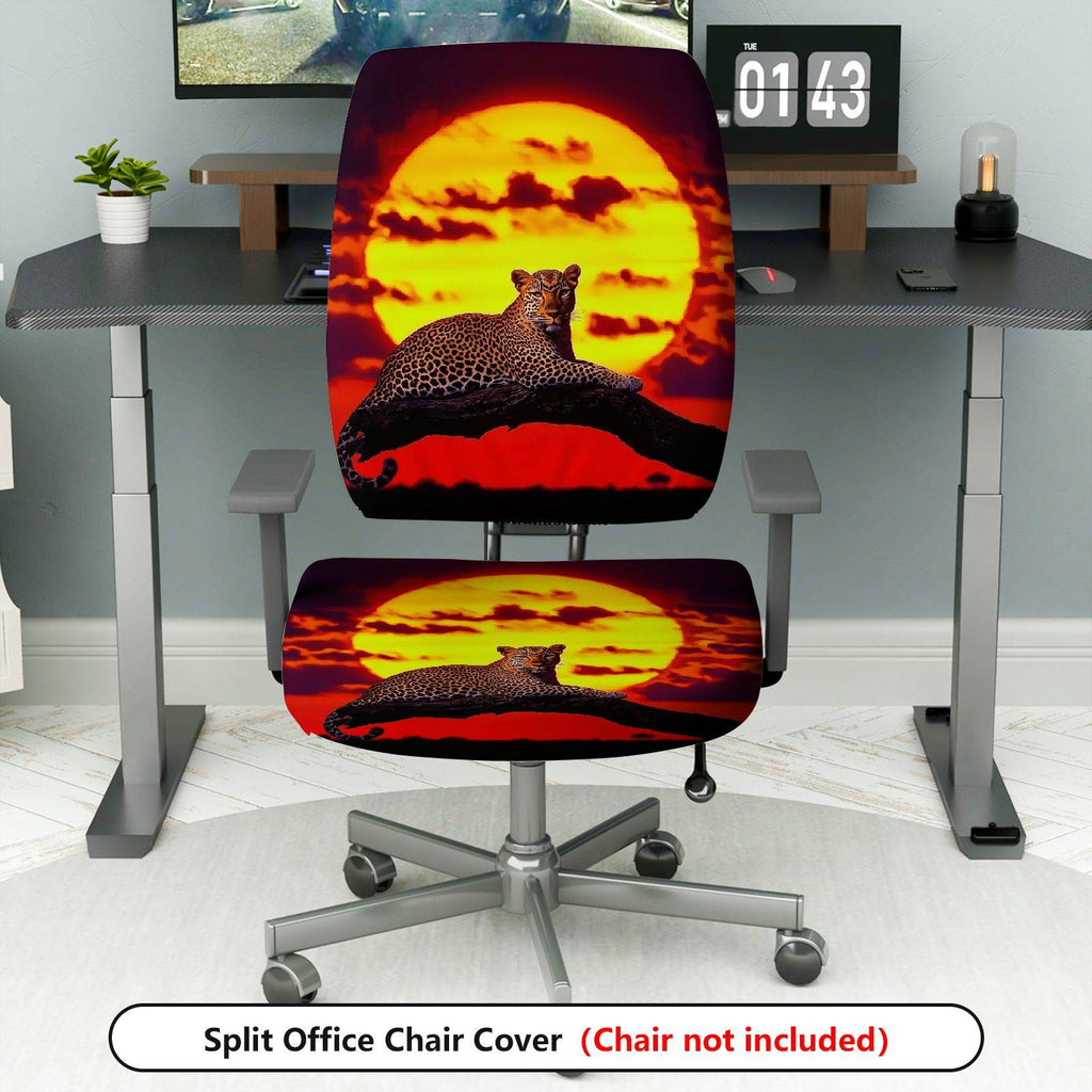 2-Piece Sunset Leopard Animal Wildlife Nature Scenery  Computer Chair Cover Set, Seat and Backrest